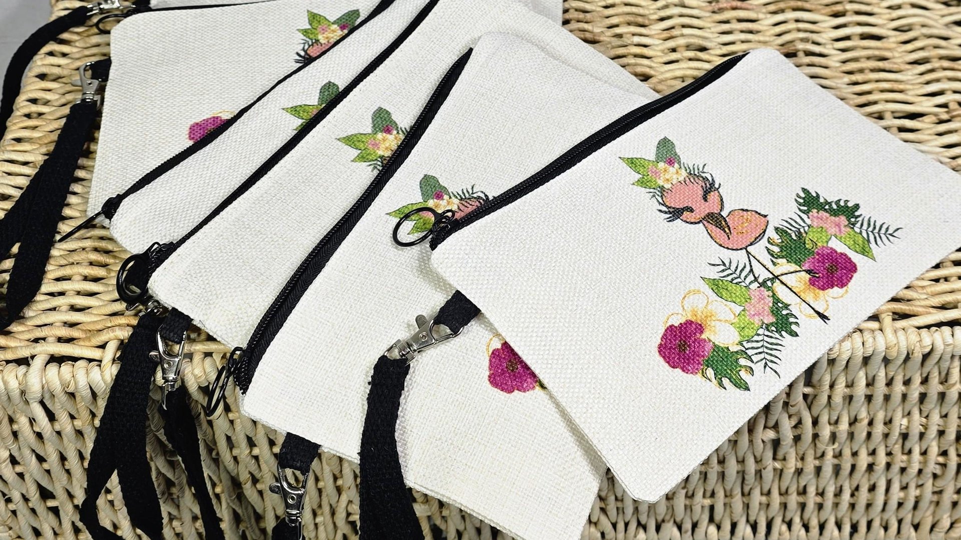 cute flamingo makeup bag for purse, flamingo gifts for women, monstera leaf cosmetic bag for girls, tropical bridesmaid gift, Easter basket