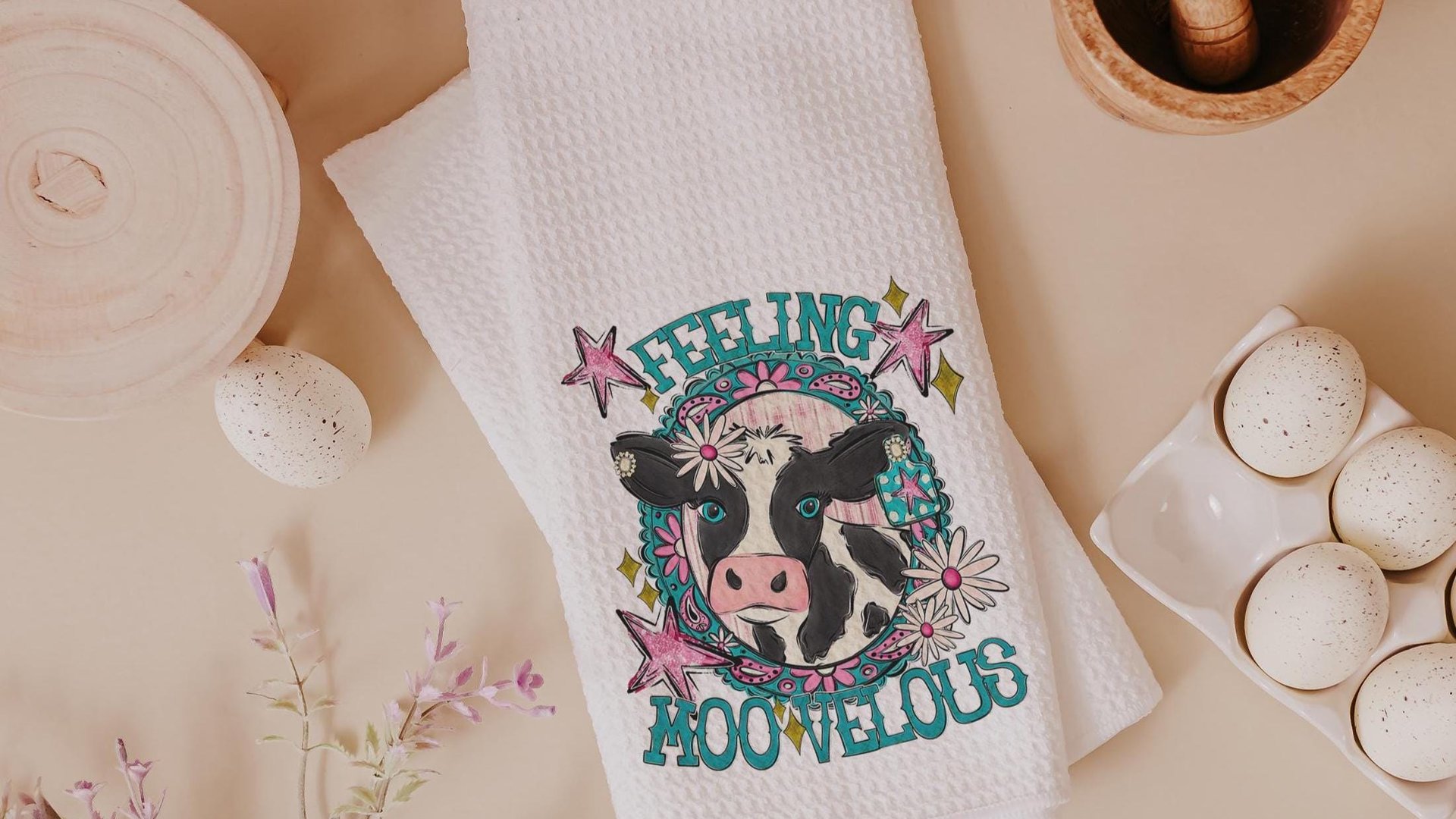 funny cow kitchen towels for gifts, cowgirl hand towel for guest bathroom, whimsical home decor gift for her, cute cow gifts for cow lovers