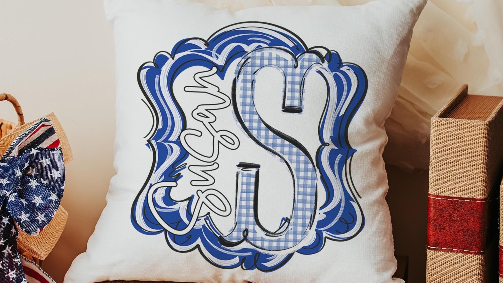 Personalized initial throw pillow for couch gold gingham decorative pillows for girls, gold home decor gift dorm decor, name pillow