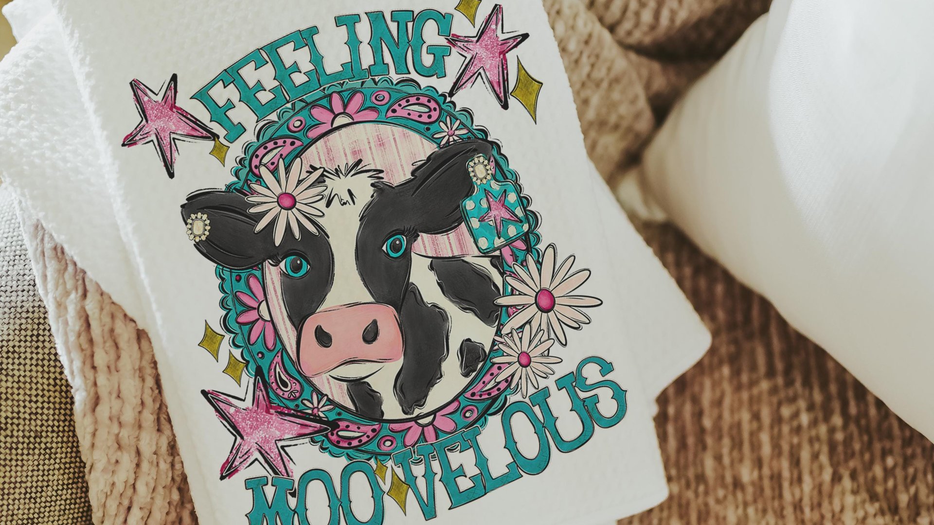 funny cow kitchen towels for gifts, cowgirl hand towel for guest bathroom, whimsical home decor gift for her, cute cow gifts for cow lovers