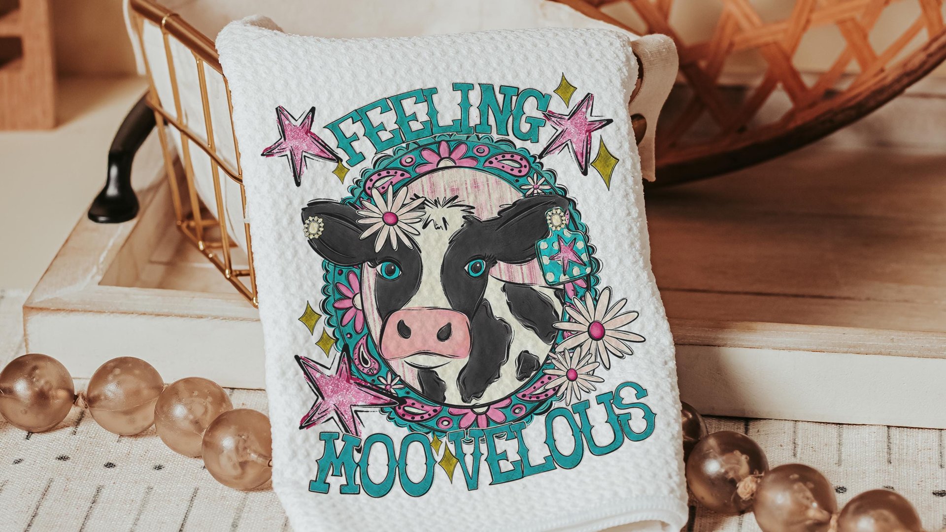 funny cow kitchen towels for gifts, cowgirl hand towel for guest bathroom, whimsical home decor gift for her, cute cow gifts for cow lovers