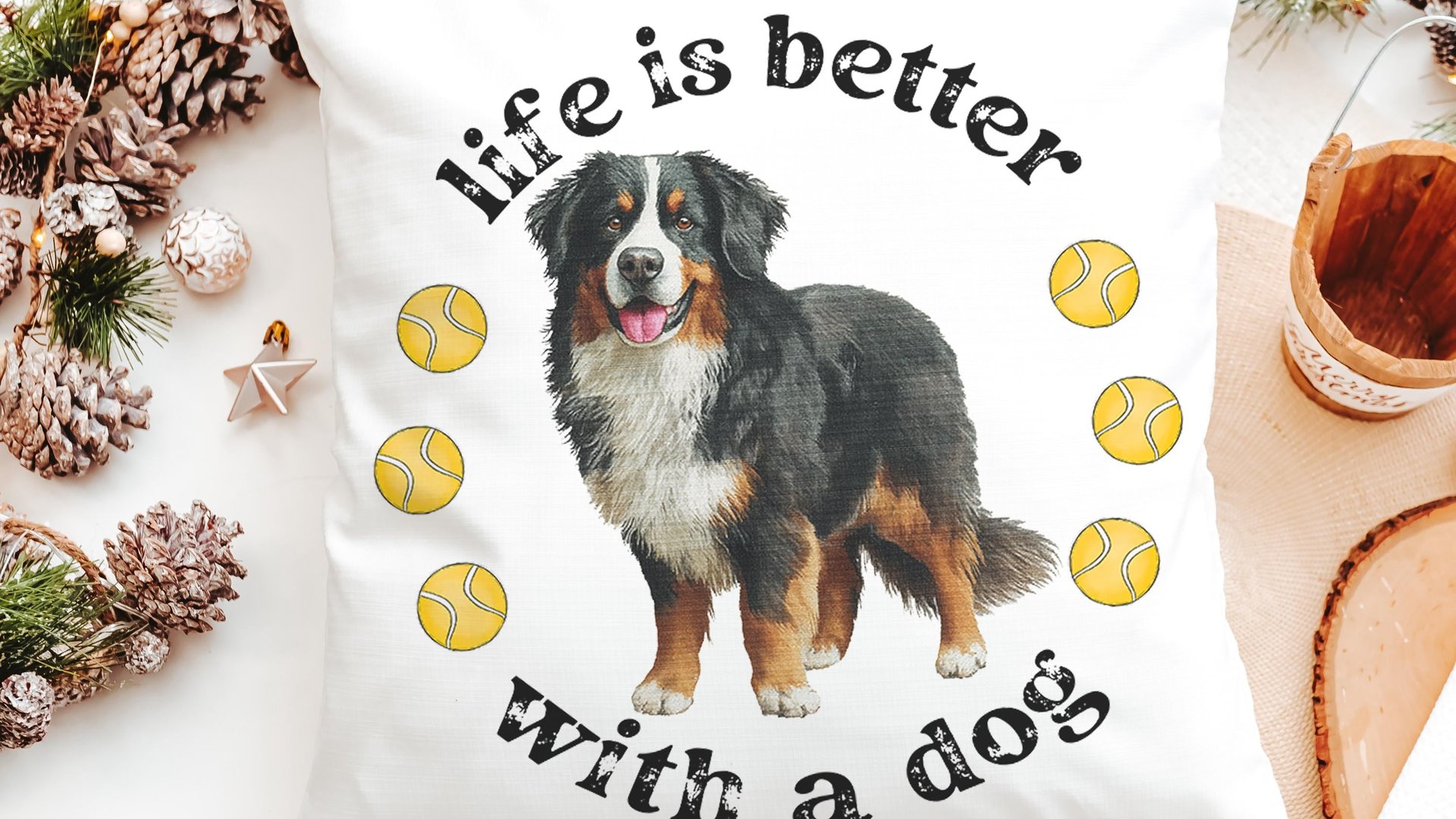 Life is better with a dog throw pillow & towel