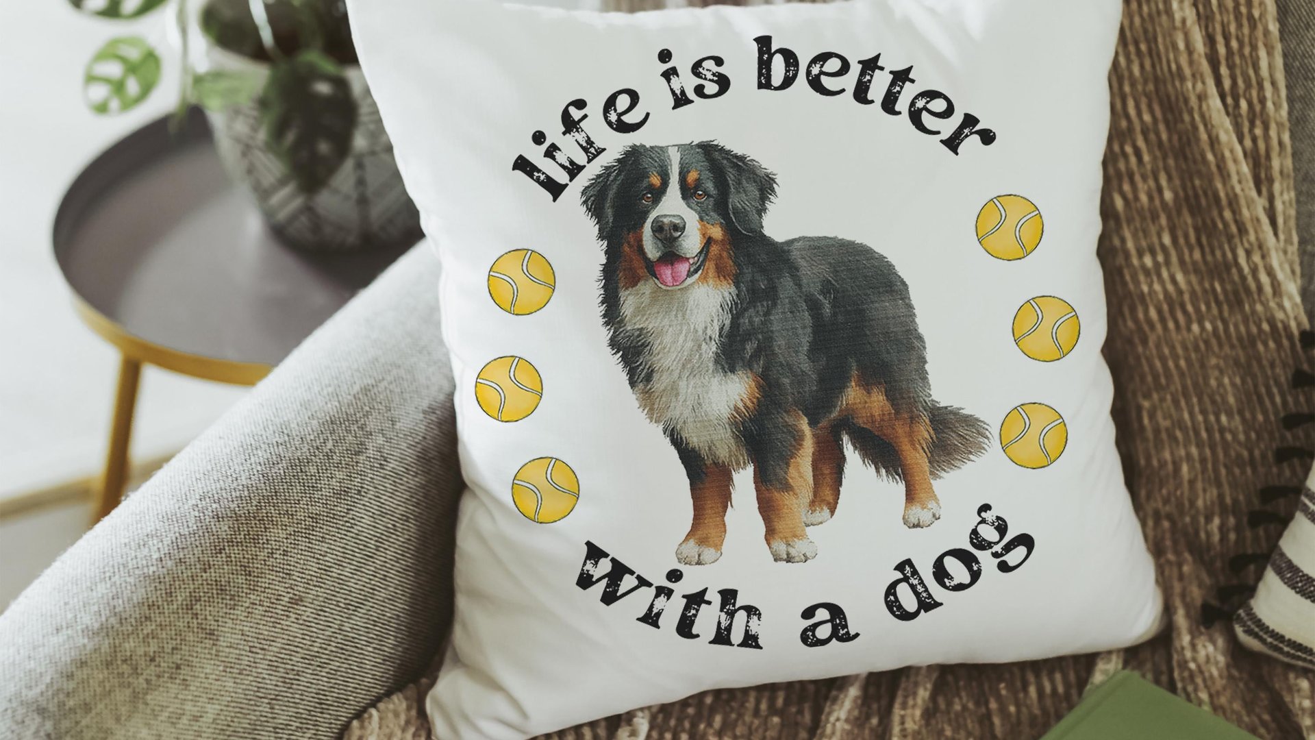 Life is better with a dog throw pillow & towel
