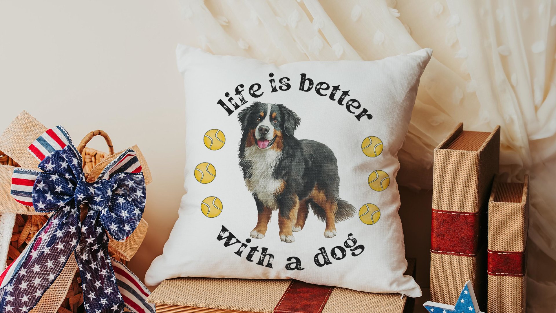 Life is better with a dog throw pillow & towel