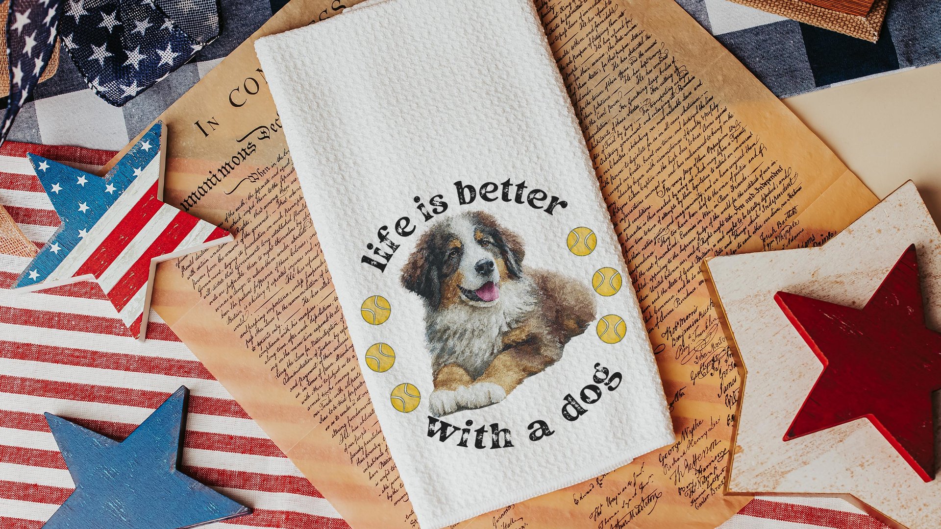 Life is better with dogs throw pillows & towels
