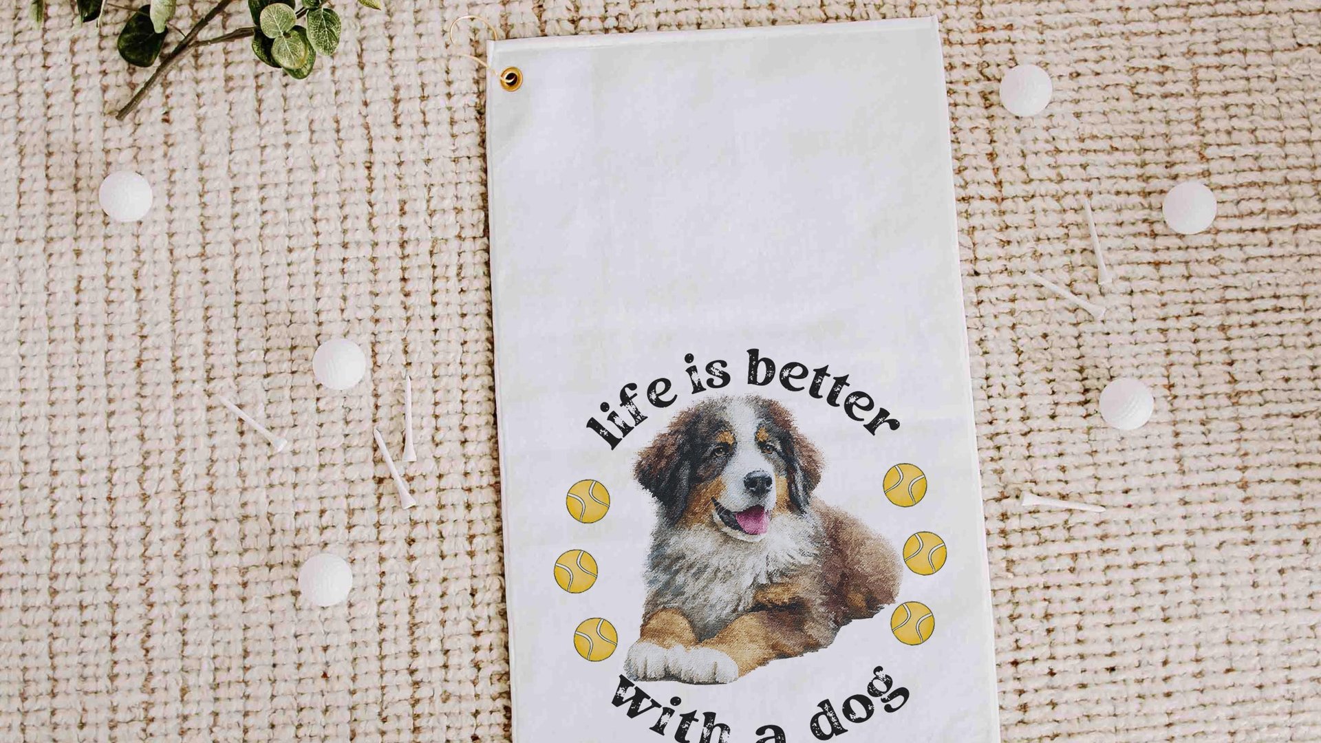 life is better with a dog tennis towel, Bernese mountain dog sweat towel with loop, best gifts for dog lovers, gym bag accessories, unique