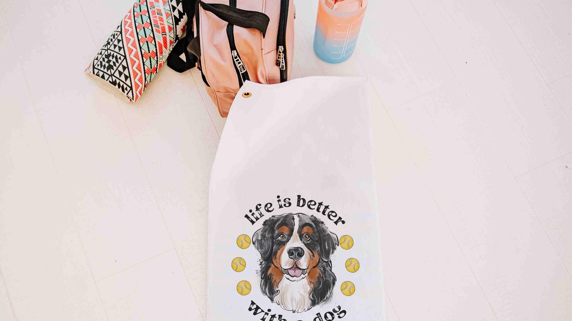 life is better with dogs golf towel Christmas gifts for golfers, golf stocking stuffers, Bernese mountain dog gift for him, golf bag towel