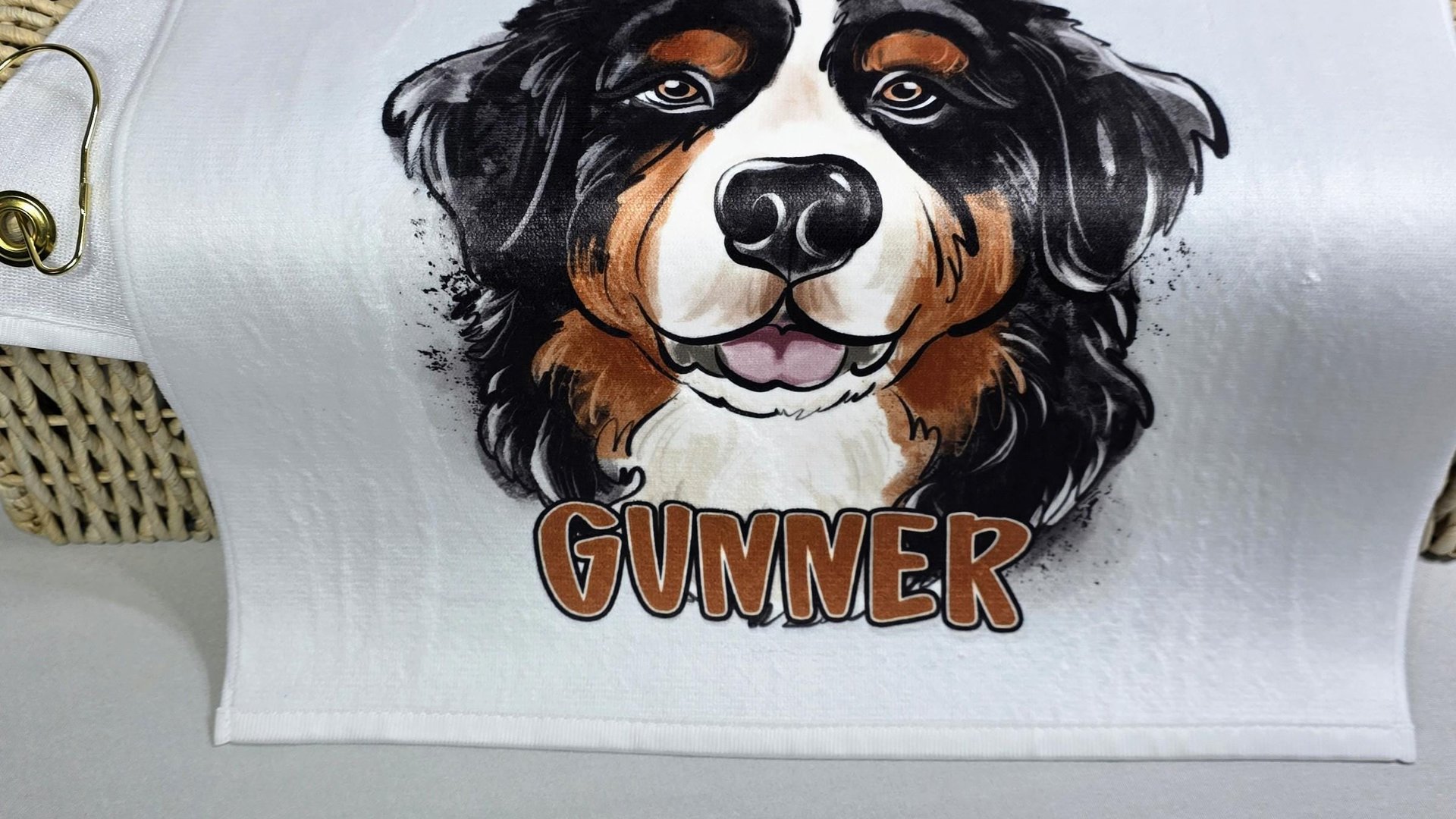 Personalized bernese dad golf towel dog gifts for men, Bernese mountain dog Fathers day gifts for golfers, golf stocking stuffers, golf dad