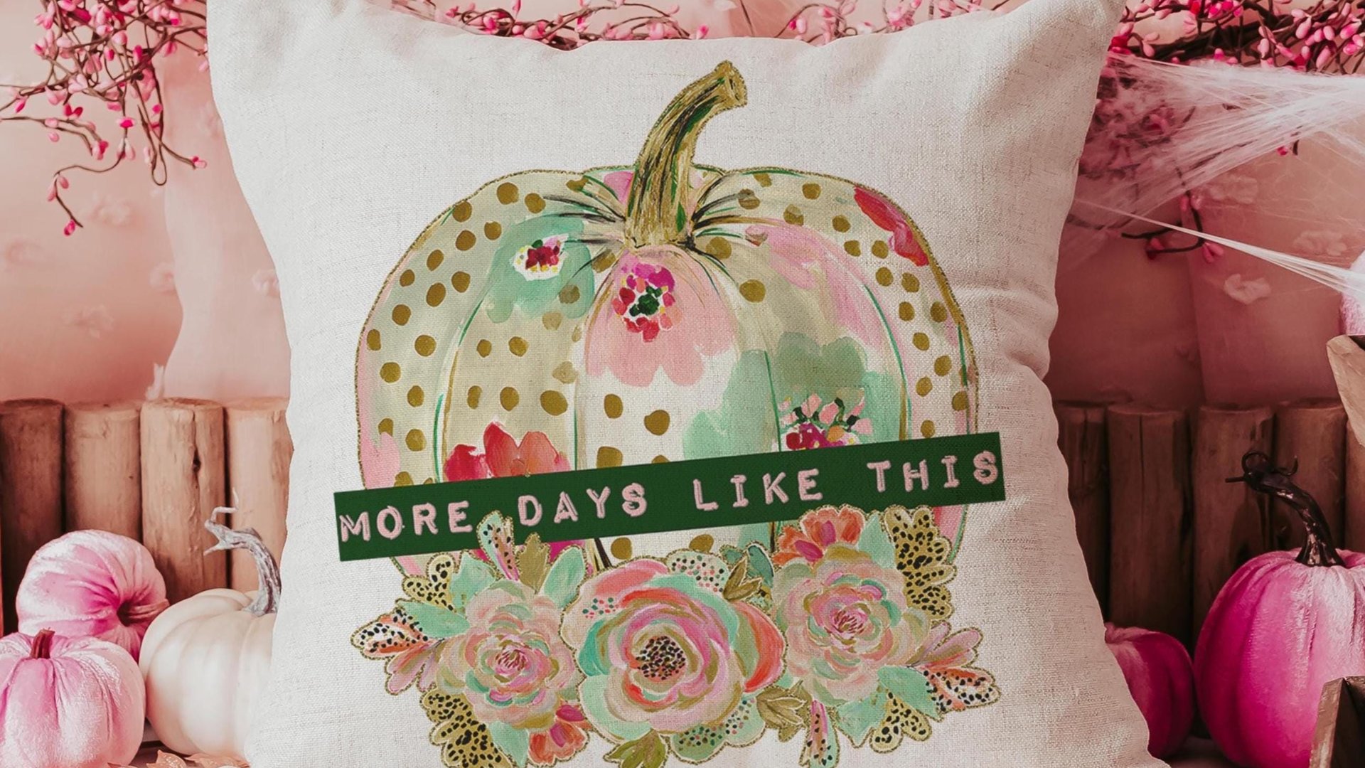 watercolor floral pumpkin throw pillows for day bed, days like this sentimental gifts for best friend, gold polka dot pumpkin accent pillows