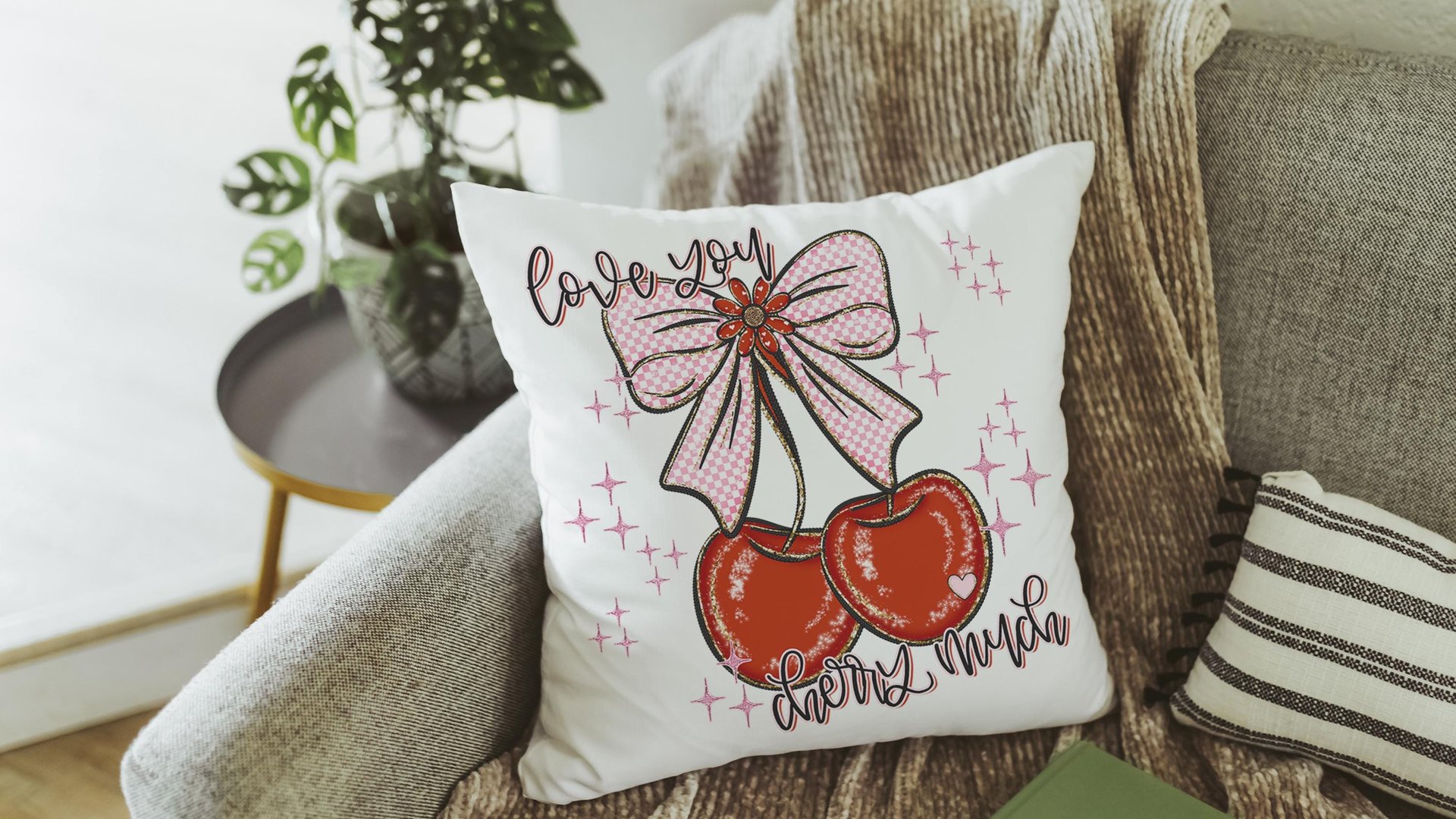 love you cherry much throw pillows for couch red cherry decor for room, Valentines Day decorative pillow covers 18x18, Galentines day gifts