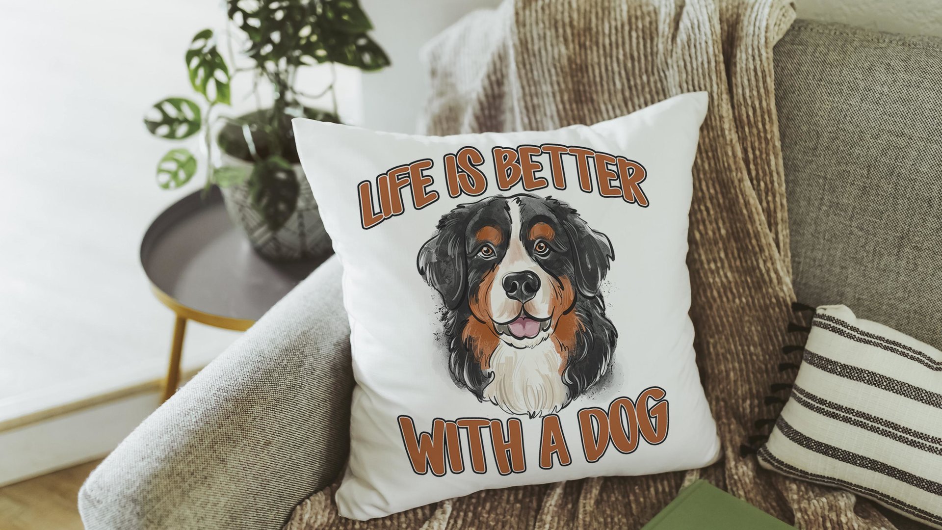 Life is better with a dog throw pillow & towel