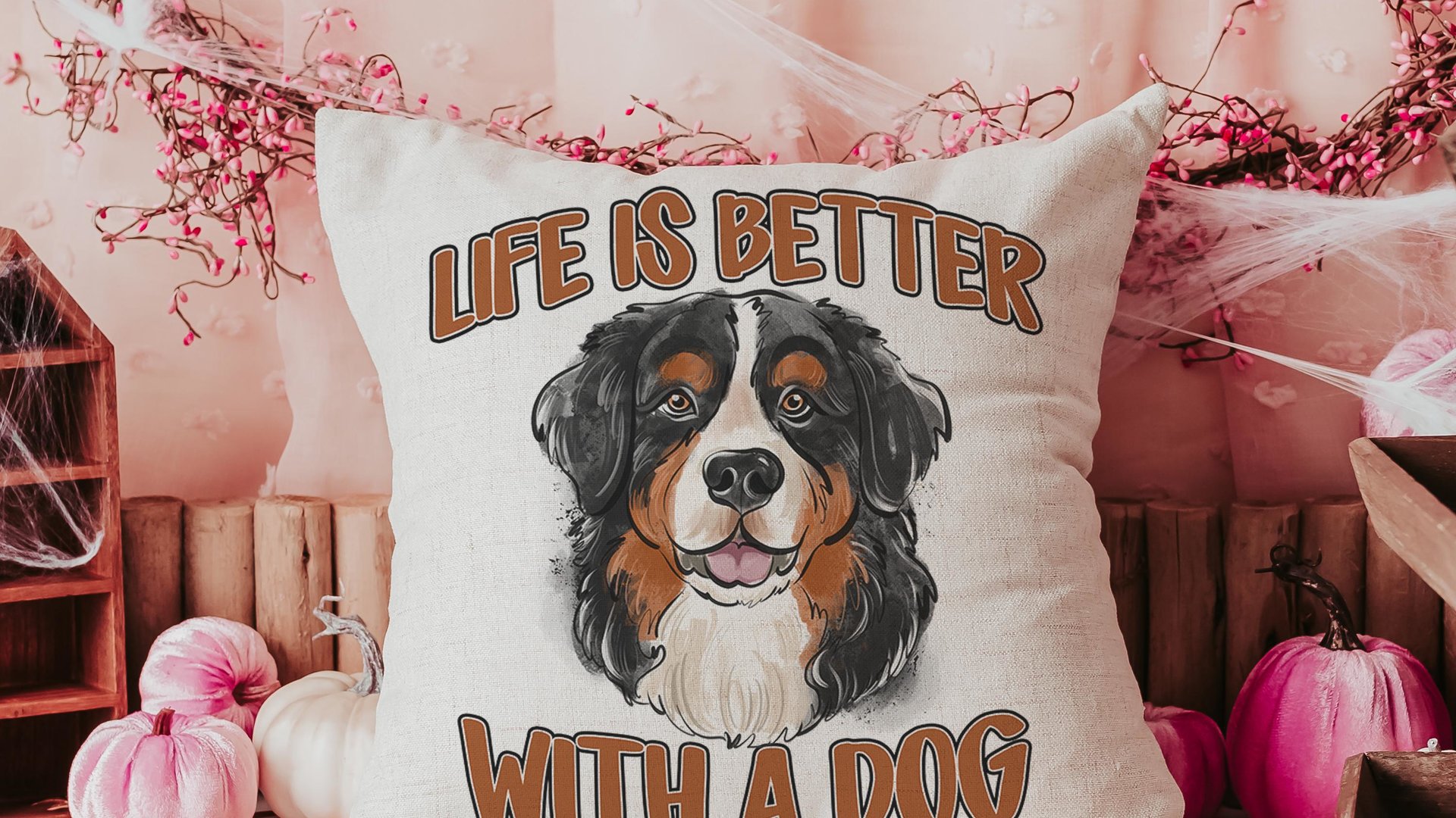 Life is better with a dog throw pillow & towel