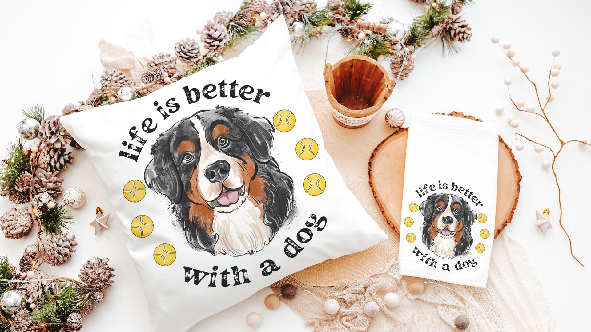 Life is better with a dog throw pillow & towel