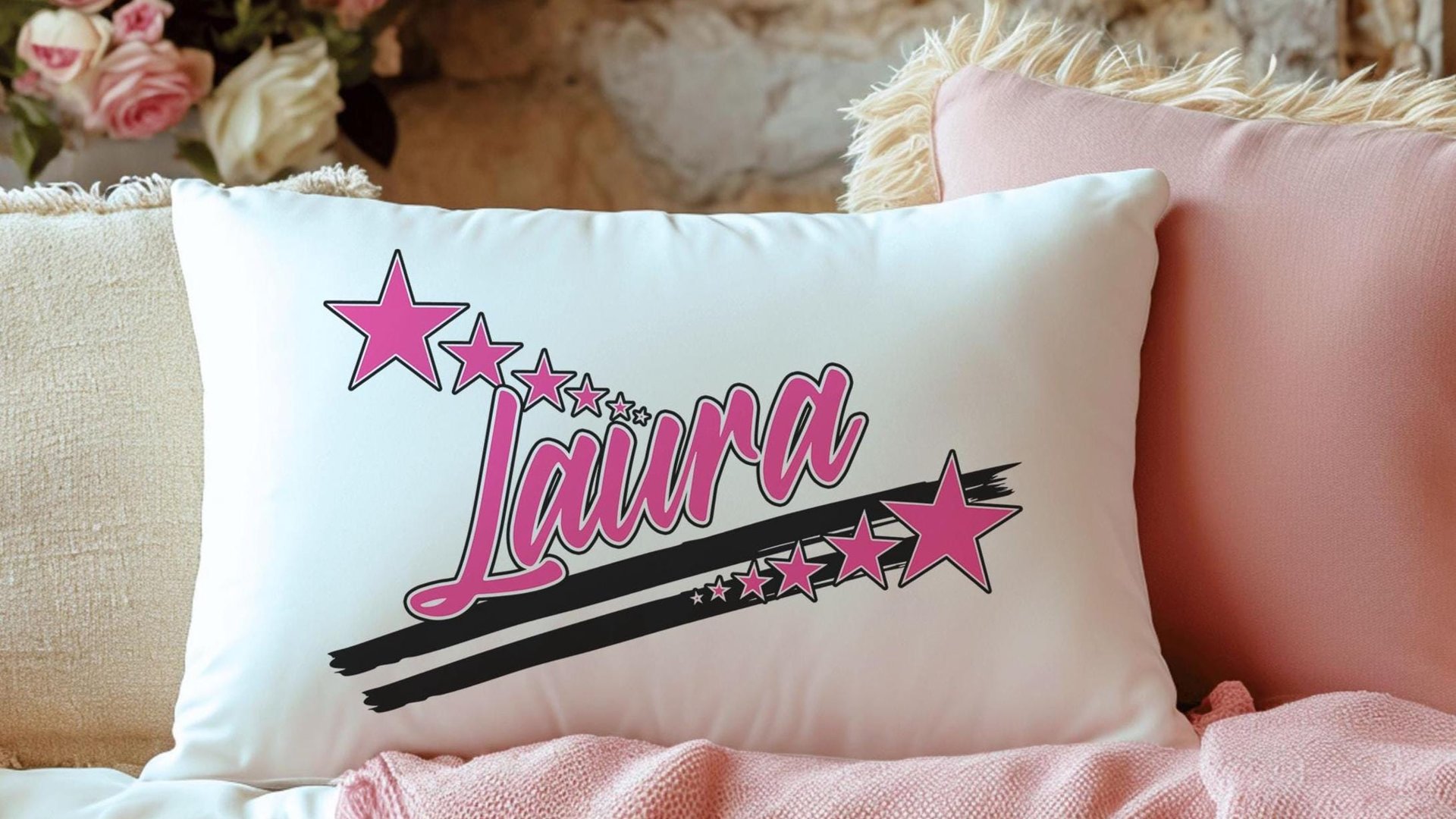 personalized name pillows for bed, teen girl gifts trendy gifts for girls, long pillows for full beds, best gifts for her, yellow dorm decor