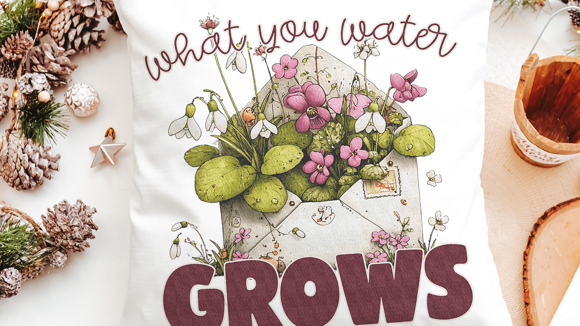what you water grows inspirational throw pillows for couch floral decorative pillows for bed, home decor gift for women, gardener gifts for