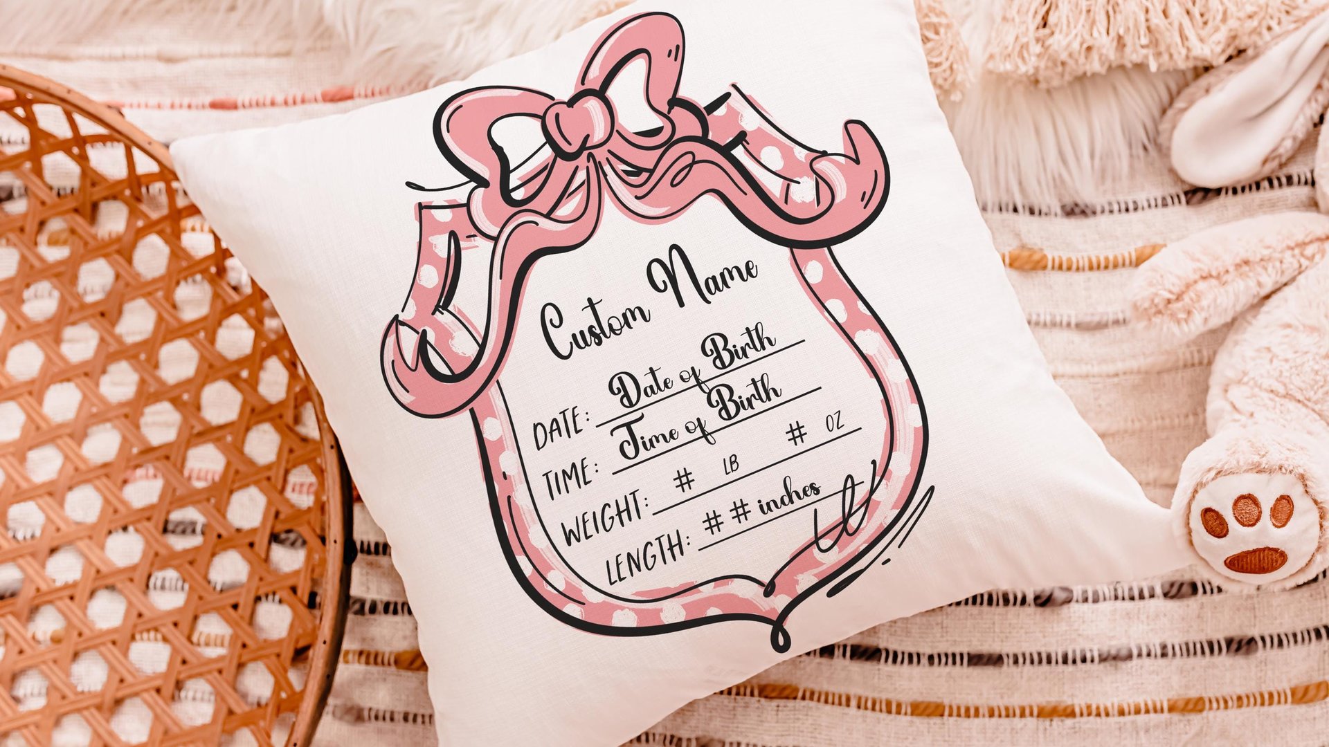 custom birth stats decorative pillows for nursery, personalized baby keepsake gift, lavender nursery decor, sentimental Mothers day gifts