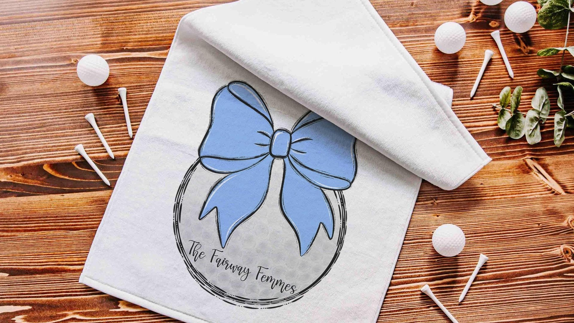 personalized golf towel with grommet, blue coquette bow golf bag towel for women, cute golf gifts for her, lady golfer gifts, ball towel