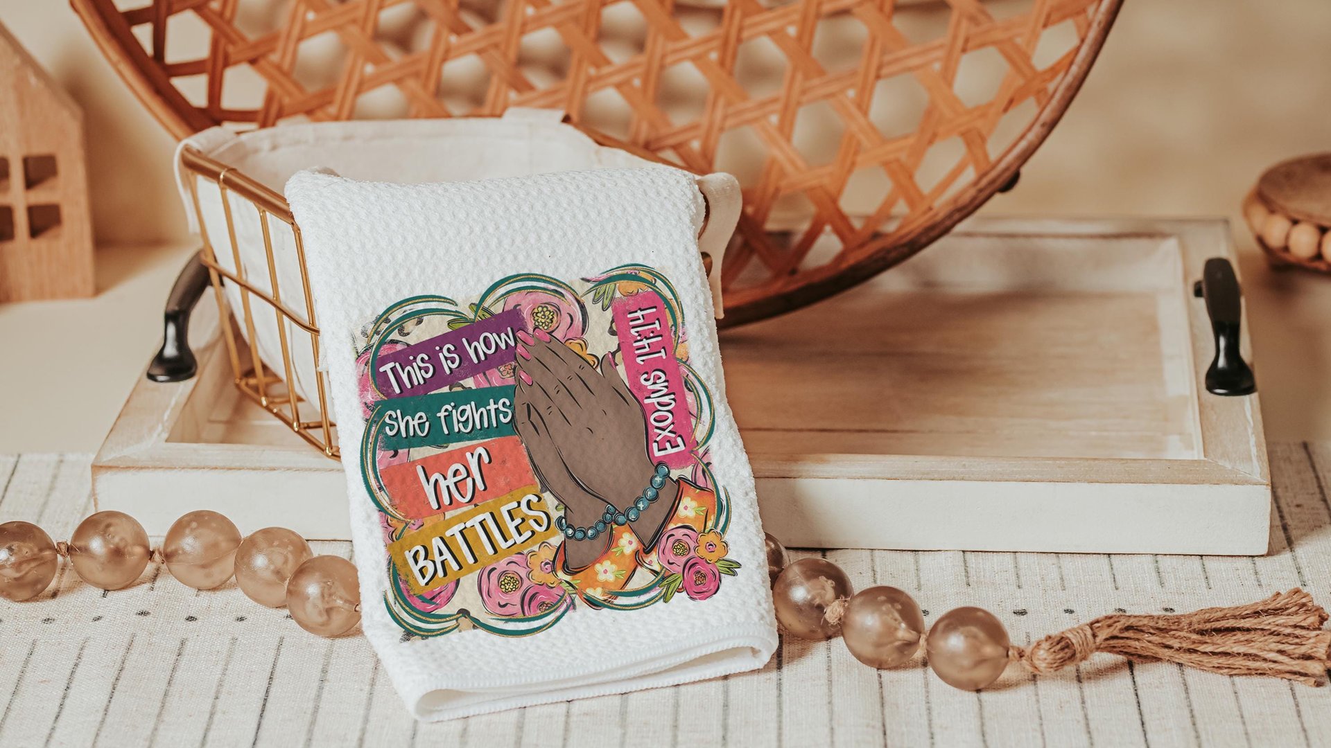 this is how I fight my battles faith based kitchen towel for aunt, Christian gifts for best friends, Exodus 14:14 Bible verse kitchen decor