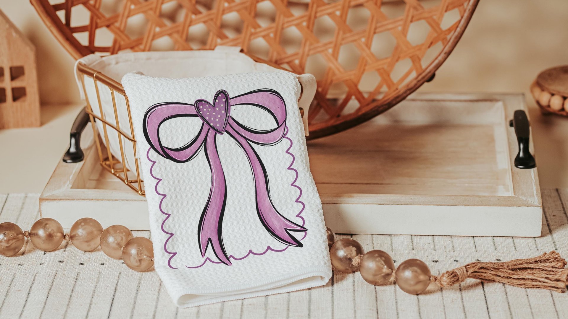 God has a way loaves and fish Christian kitchen towels for Mom, pink bow coquette hand towel for guest bathroom, Bible verse kitchen decor