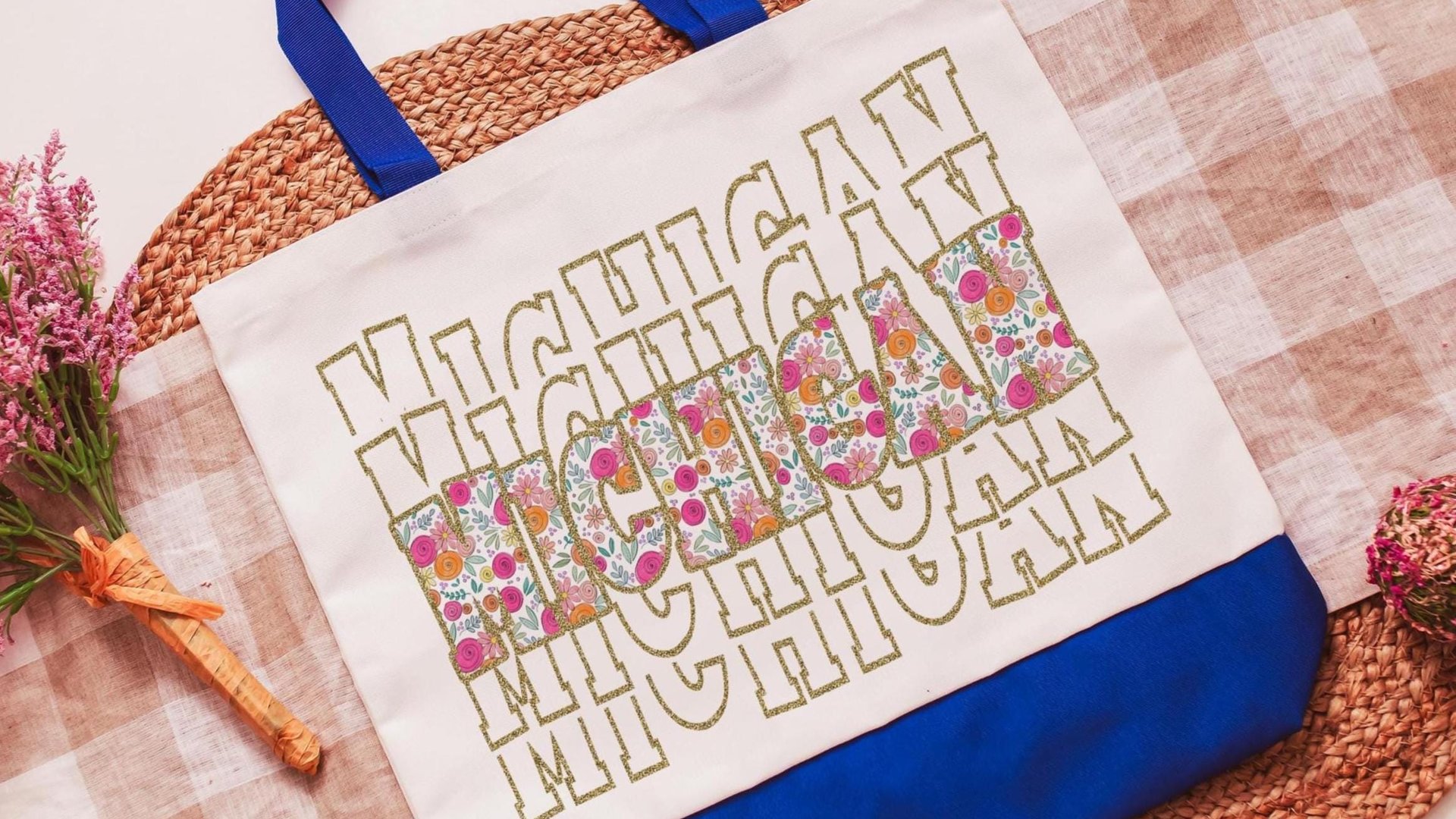 floral Michigan tote bags for women, Michigan gifts, realtor tote bag real estate agent gift, wildflower totes for her, Michigan beach bag