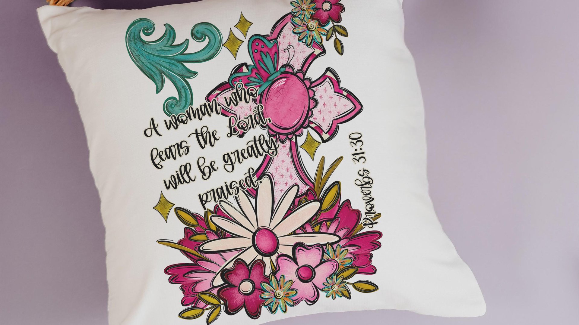 proverbs 31:30 throw pillows for couch floral decorative pillows with scripture, home decor gift for her, Christian gifts for best friends