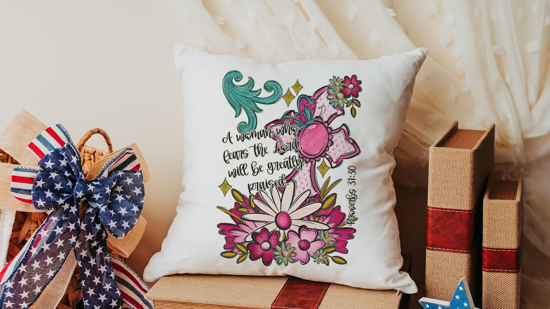 proverbs 31:30 throw pillows for couch floral decorative pillows with scripture, home decor gift for her, Christian gifts for best friends