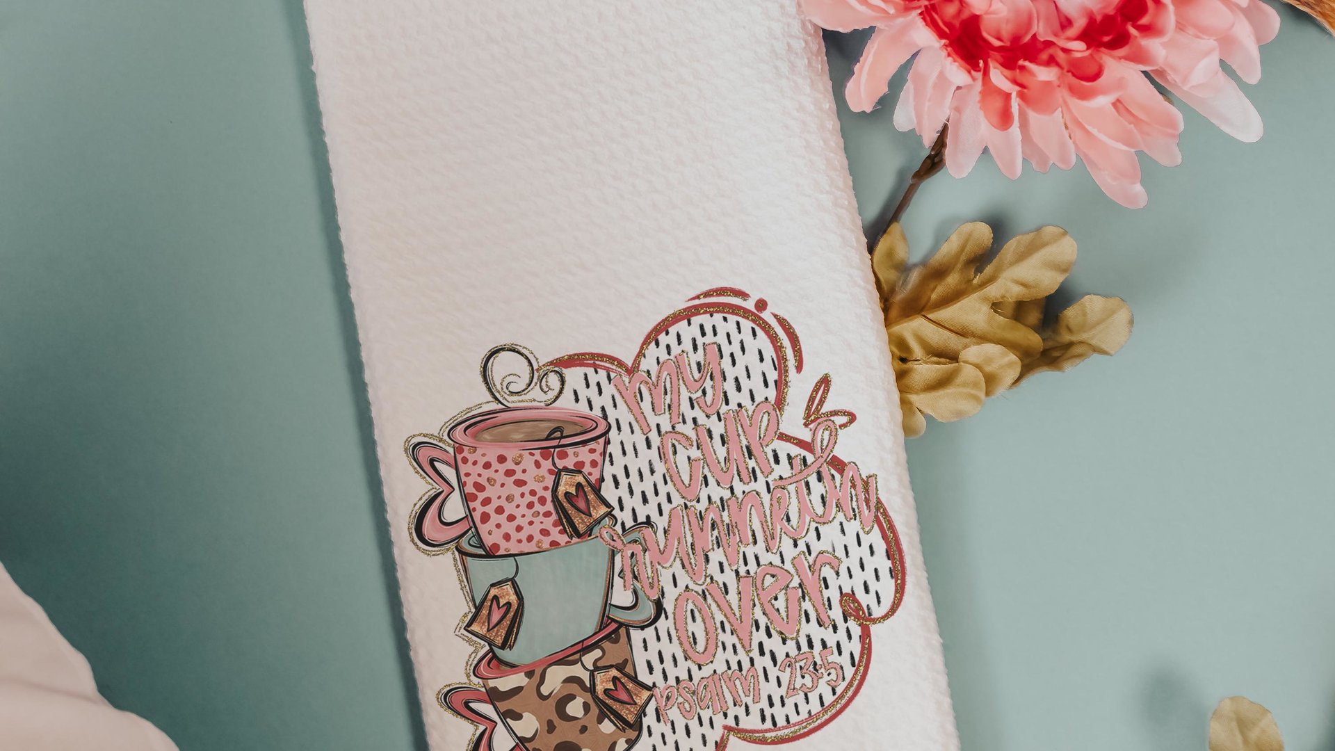 my cup runneth over coffee kitchen towels for gifts, Bible verse hand towels for kitchen Christian gifts for best friends, coffee bar decor