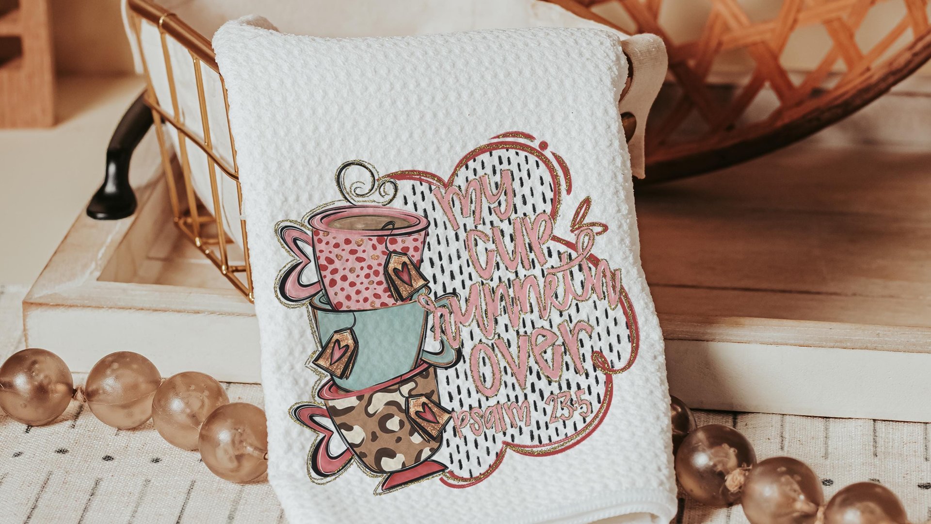 my cup runneth over coffee kitchen towels for gifts, Bible verse hand towels for kitchen Christian gifts for best friends, coffee bar decor