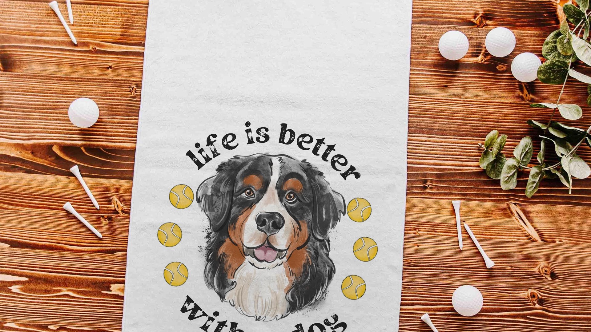 life is better with dogs golf towel Christmas gifts for golfers, golf stocking stuffers, Bernese mountain dog gift for him, golf bag towel