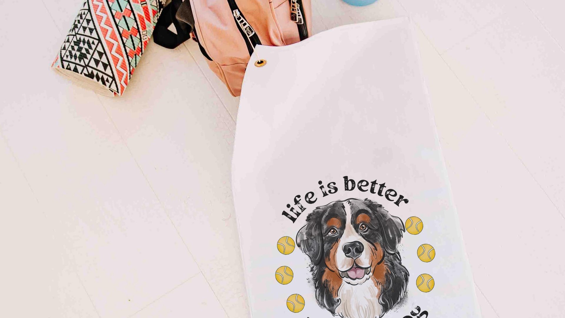 life is better with dogs golf towel Christmas gifts for golfers, golf stocking stuffers, Bernese mountain dog gift for him, golf bag towel