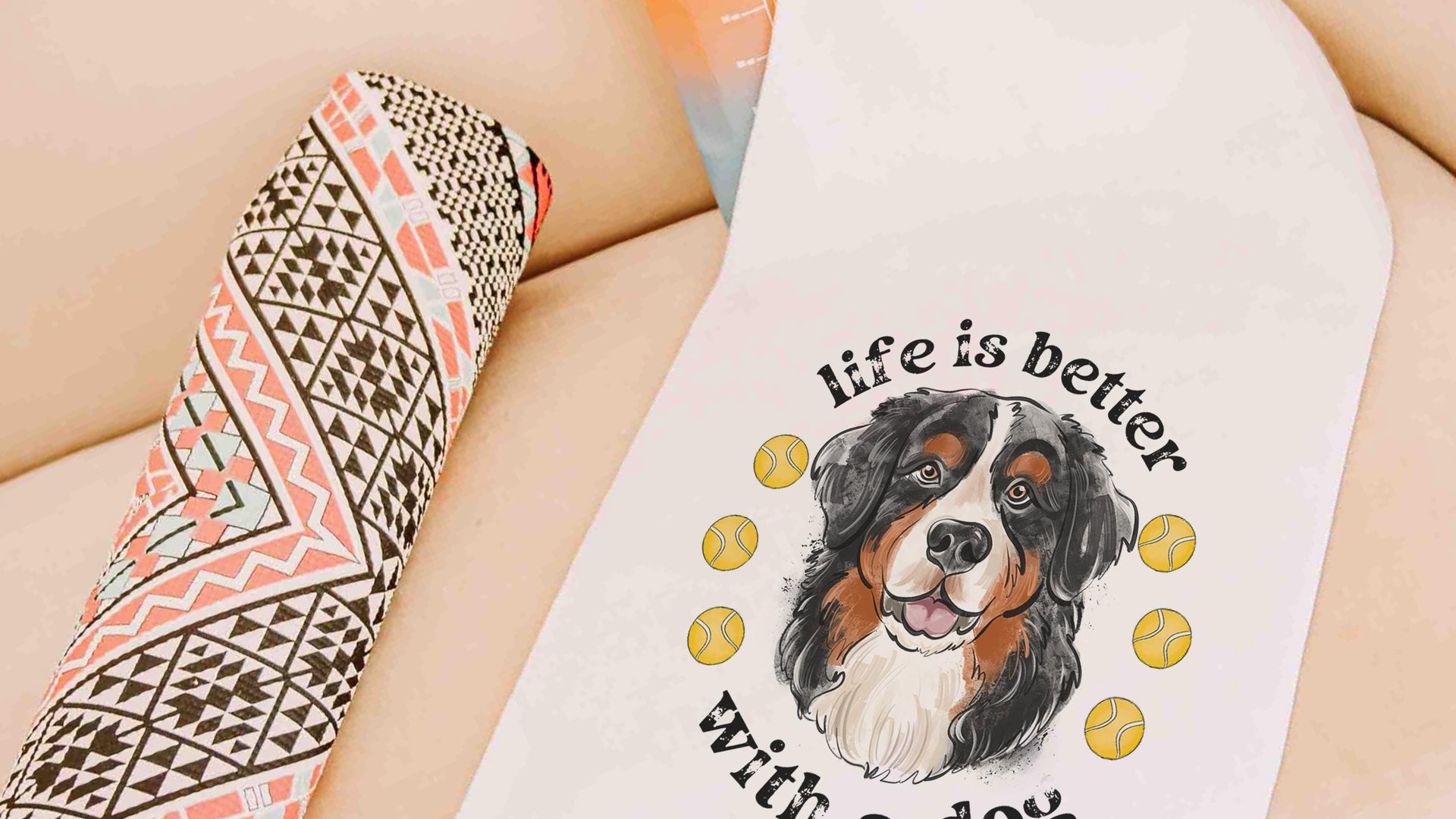 life is better with dogs golf towel Christmas gifts for golfers, golf stocking stuffers, Bernese mountain dog gift for him, golf bag towel