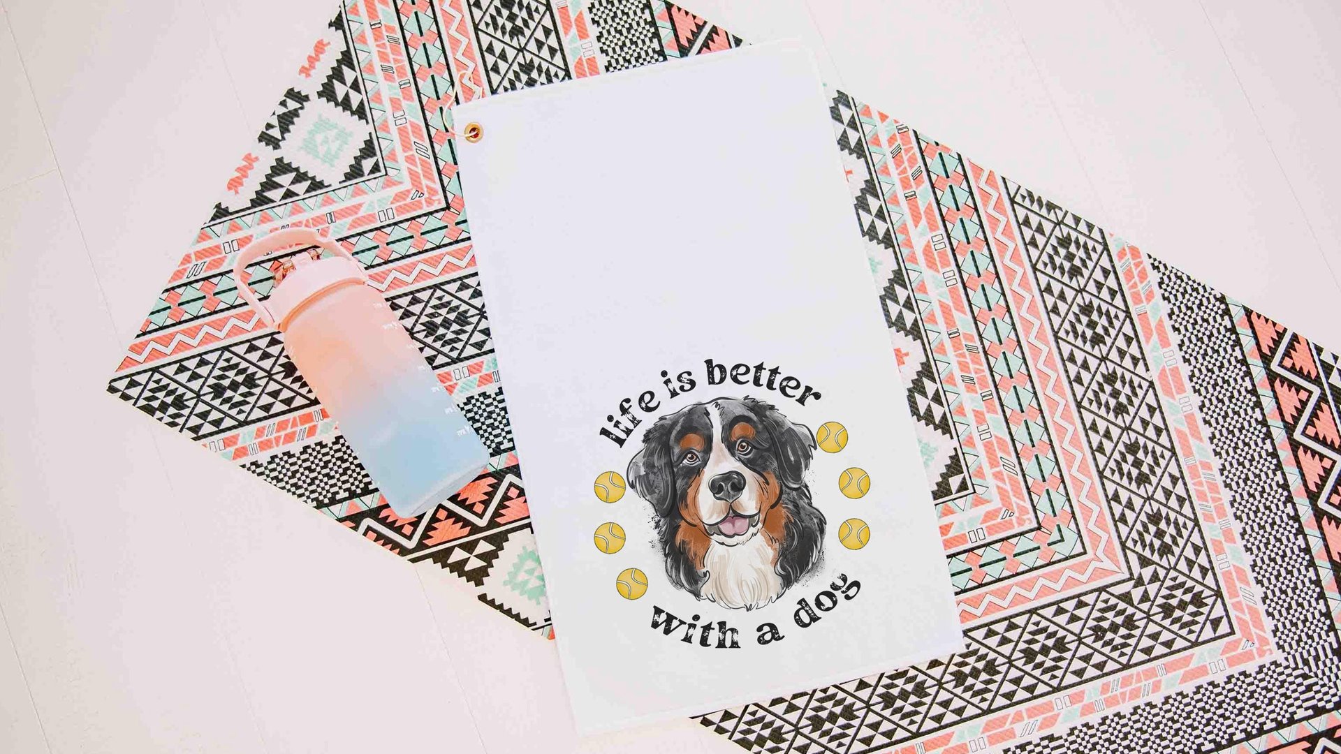 life is better with dogs golf towel Christmas gifts for golfers, golf stocking stuffers, Bernese mountain dog gift for him, golf bag towel