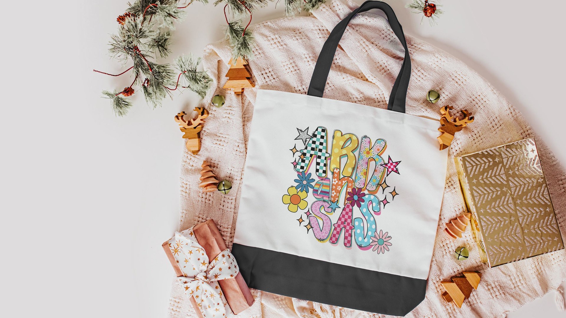 pink checkered Arkansas tote for college, real estate agent tote bag for women, Little Rock Arkansas gifts, farmers market bag, cute teacher