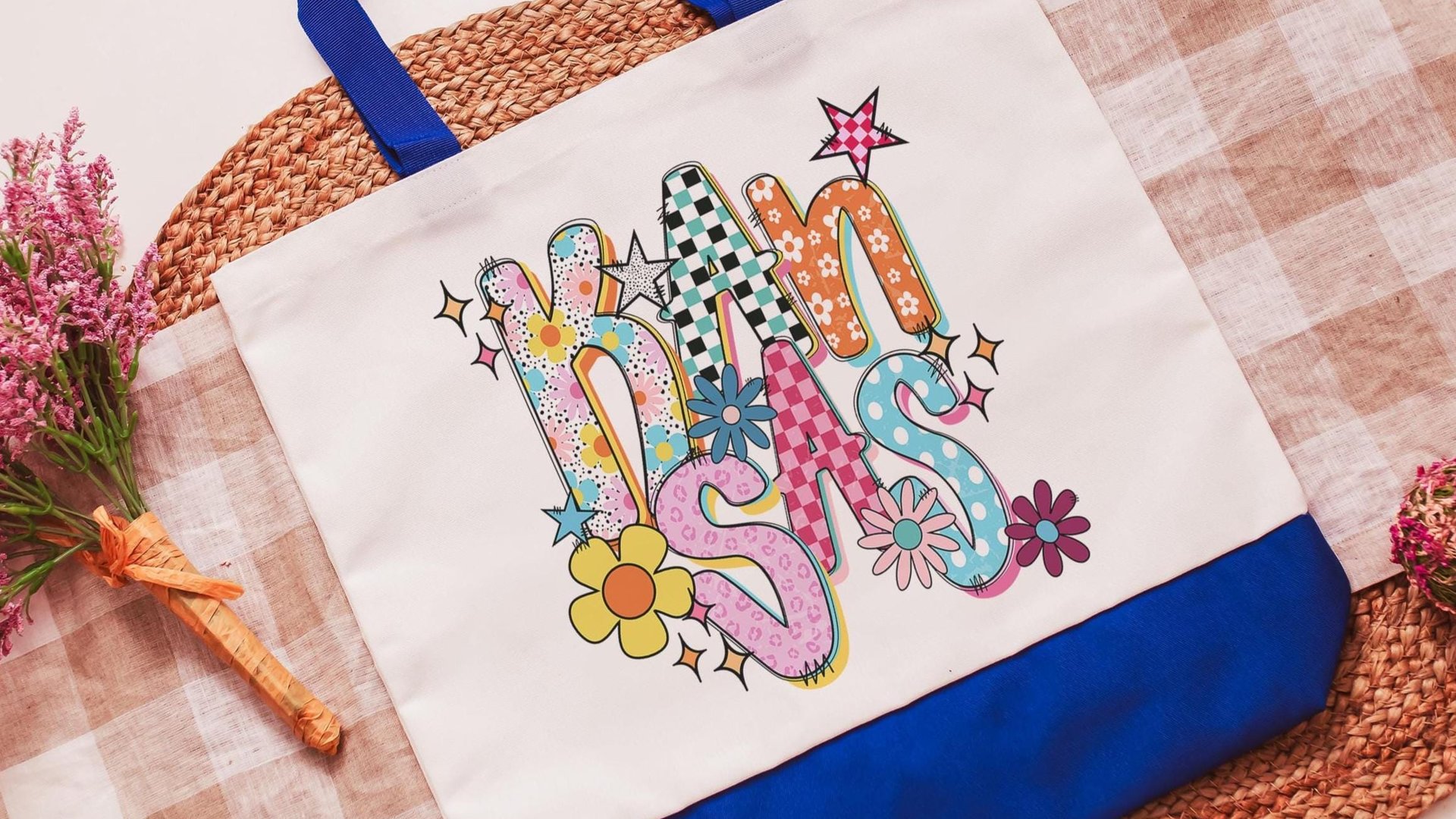 baby pink leopard print Kansas tote bag for teachers, trendy checkered realtor tote bag real estate agent gift, cute Kansas gifts for her