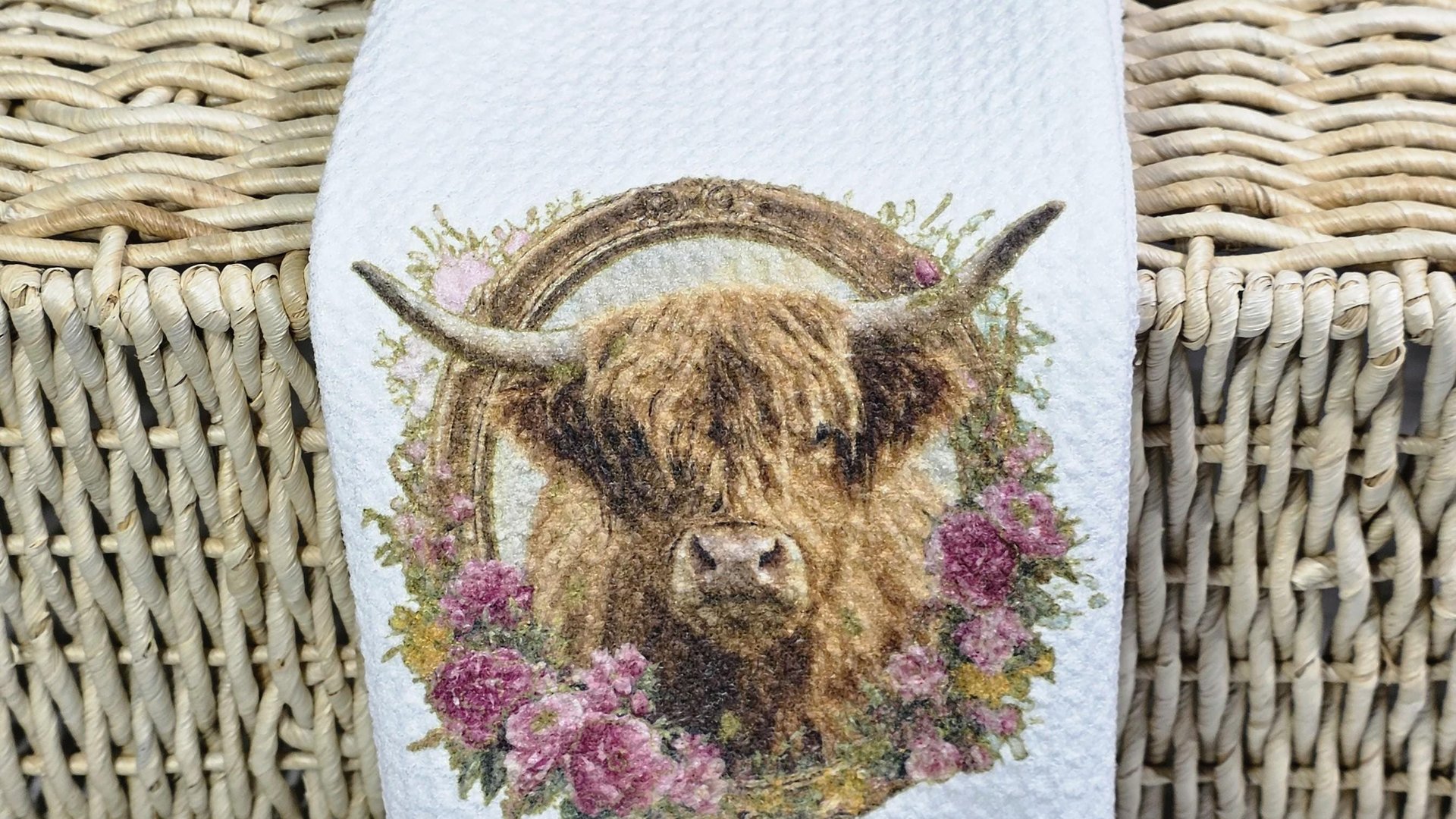 shaggy cow kitchen towels for Christmas gifts for neighbors, highland cow kitchen decor, floral cow gifts for cow lovers, secret Santa gifts