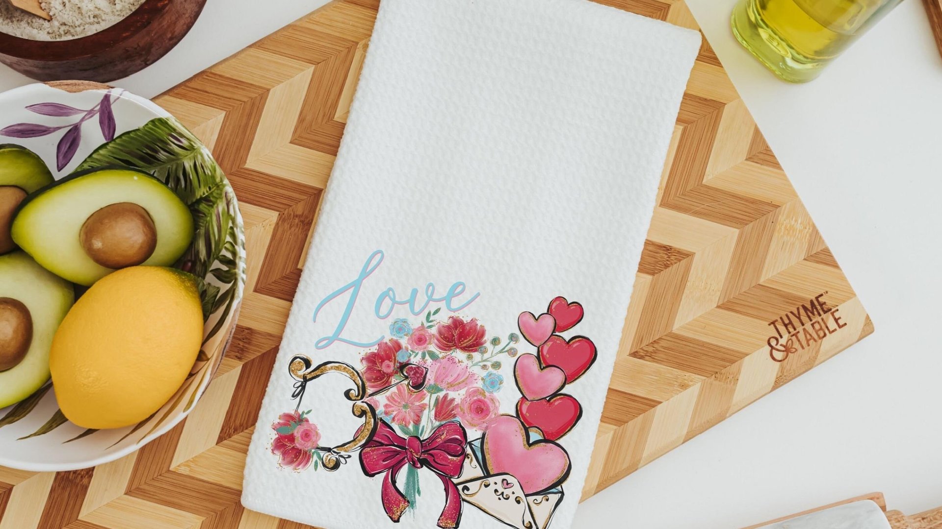 Valentines Day kitchen towel holiday kitchen decor, cupids arrow hand towels for couples, cute Valentines gifts for wife, love gifts for her