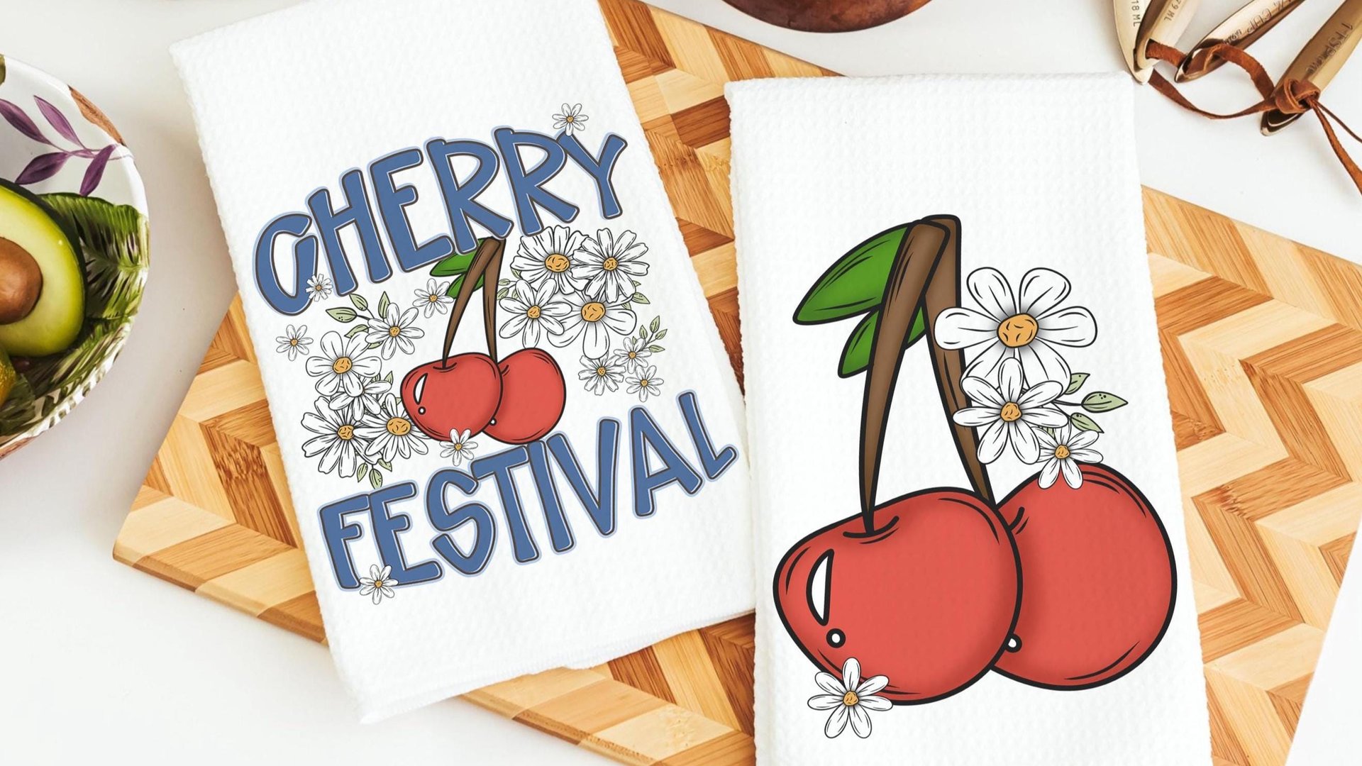 cherry festival fruit kitchen towels for summer hand towels for bathroom, cherry kitchen decor, Michigan gifts for adults, trendy kitchen