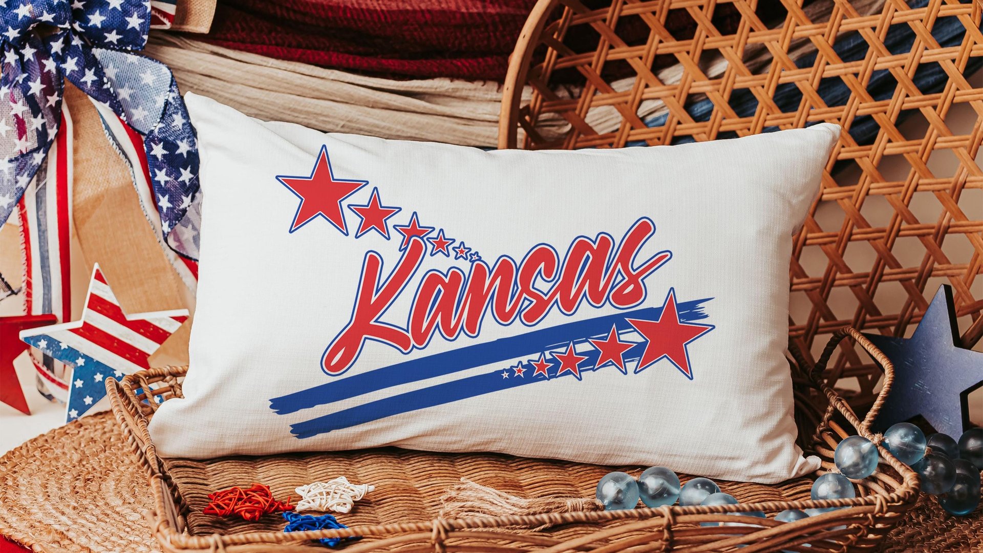 patriotic Indiana lumbar throw pillows for couch red white and blue 4th of July decor, long pillows for bed, Indiana gifts for women, best