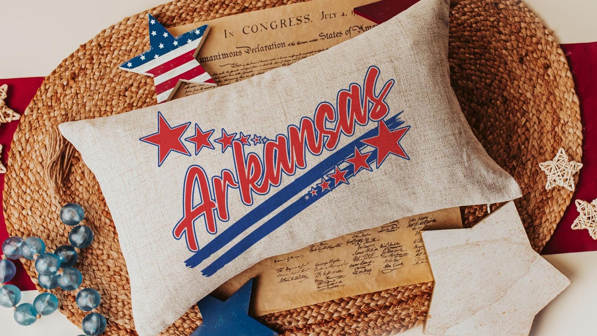 patriotic Indiana lumbar throw pillows for couch red white and blue 4th of July decor, long pillows for bed, Indiana gifts for women, best