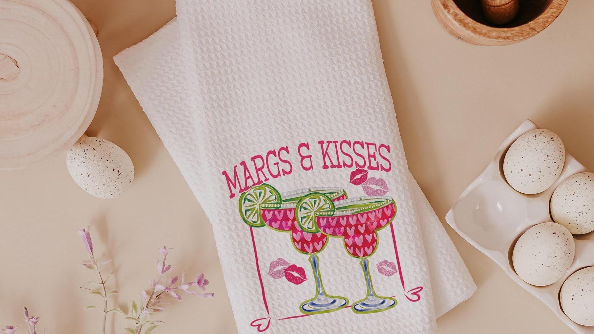 margs and kisses bar towels, Valentines day gift for adult daughter, margarita bar bachelorette favors for bridesmaids, Valentines kitchen