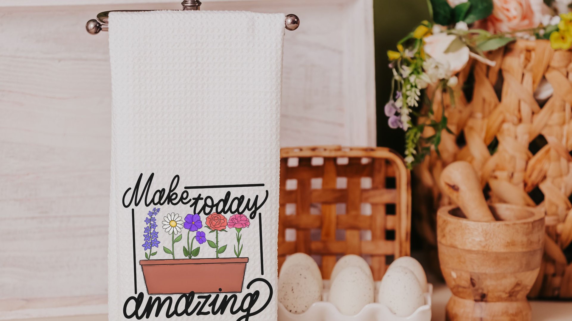 make today amazing inspirational kitchen towels for Mom, floral kitchen decor, wildflower kitchen hand towels, bridal shower kitchen gifts