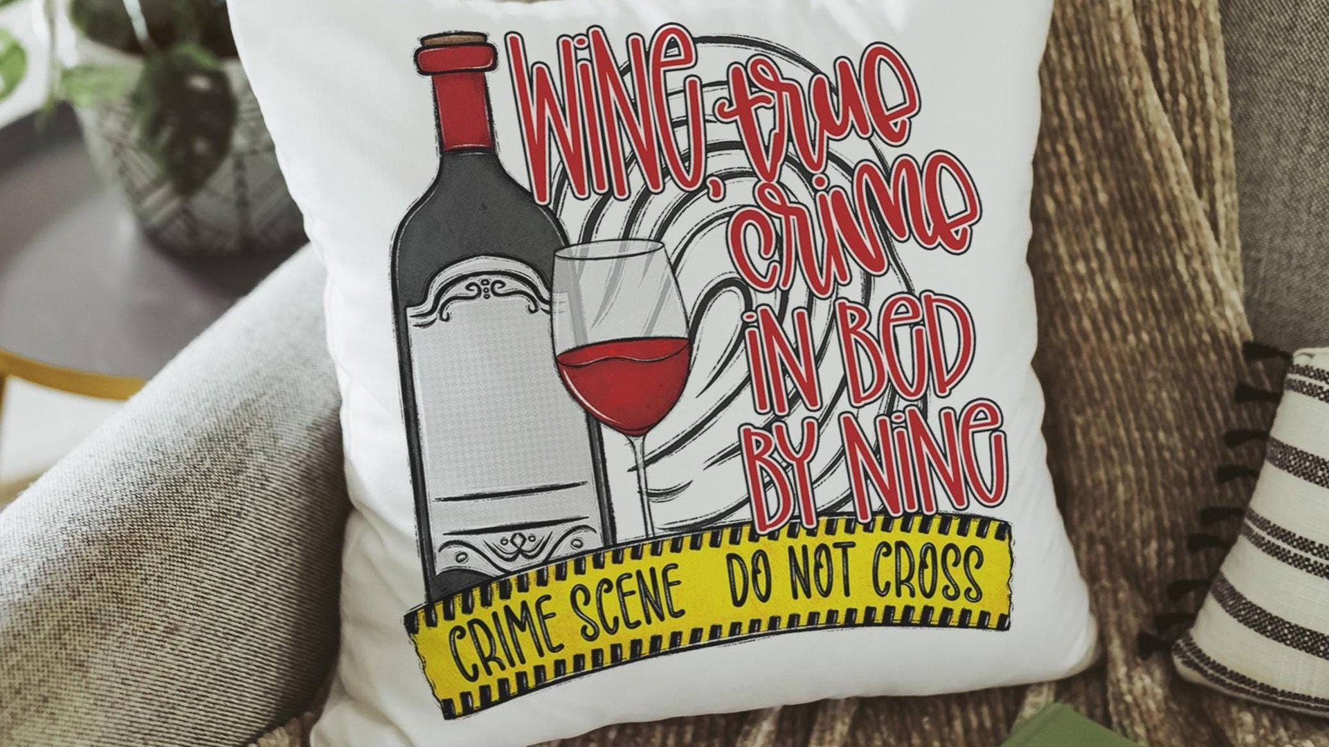wine true crime in bed by 9 funny kitchen towels for women, true crime gift for her, serial killers and chill hand towel for guest bathroom