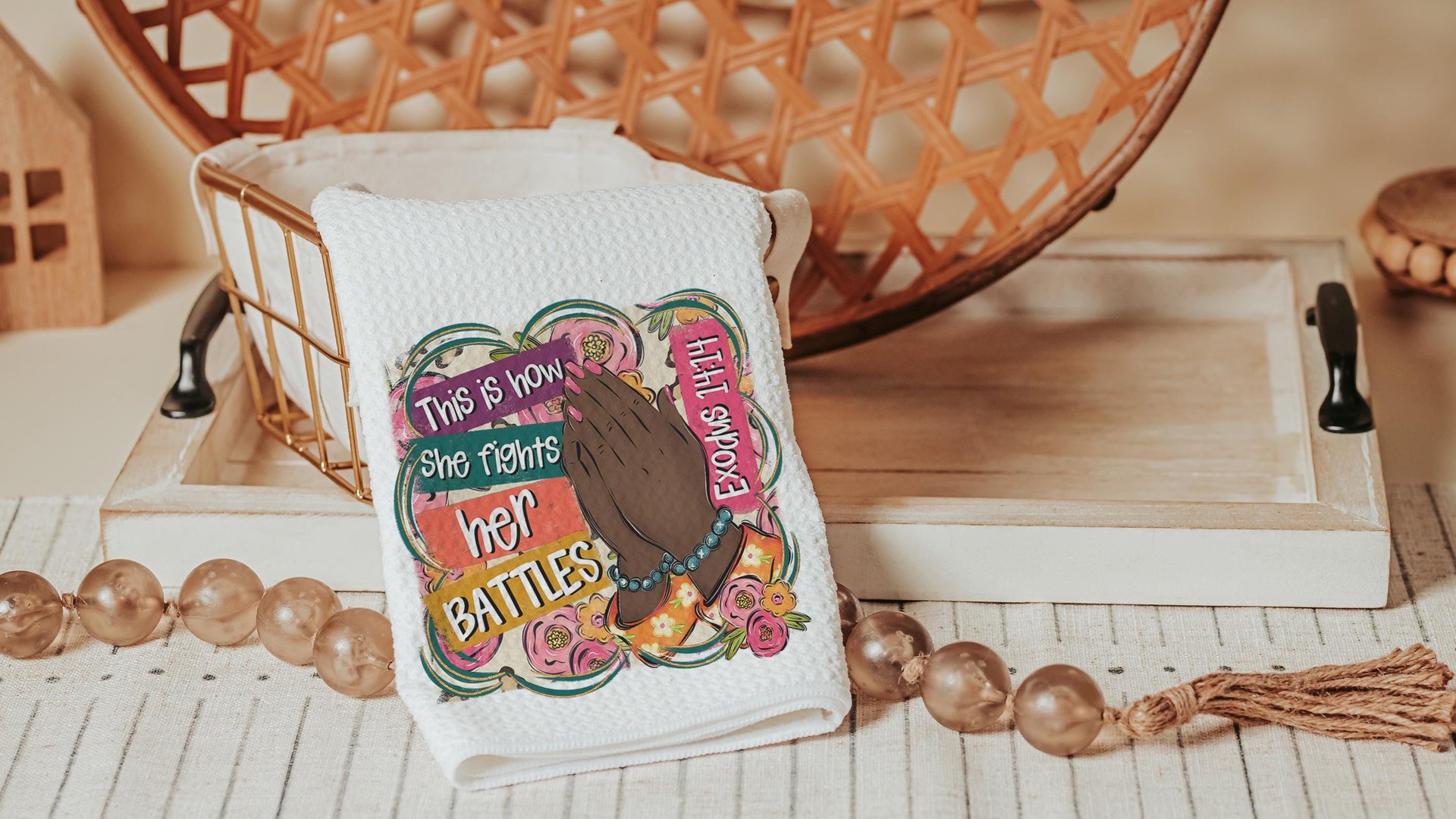 this is how I fight my battles faith based kitchen towel for aunt, Christian gifts for best friends, Exodus 14:14 Bible verse kitchen decor