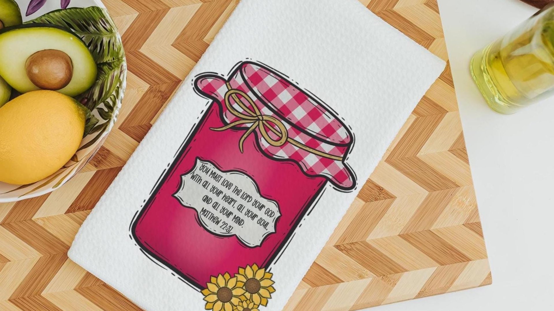 personalized Jesus is my jam hand towels for kitchen Christian gifts for daughter wedding shower, strawberry kitchen decor, Matthew 22:37