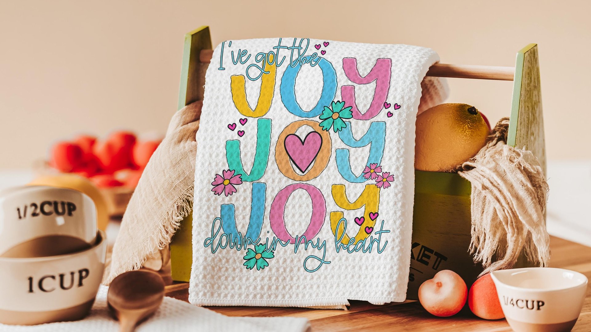 joy in my heart Christian kitchen towels for bridal shower, Easter hostess gift for women, faith gifts for sister, Spring hand towel for