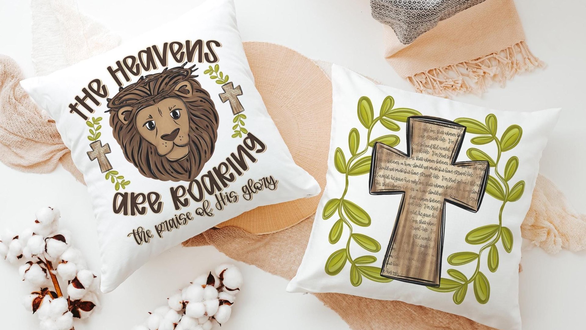 the heavens are roaring lion throw pillows for kids, John 3:16 Bible verse decorative pillows for couch, scripture nursery decor, Christian