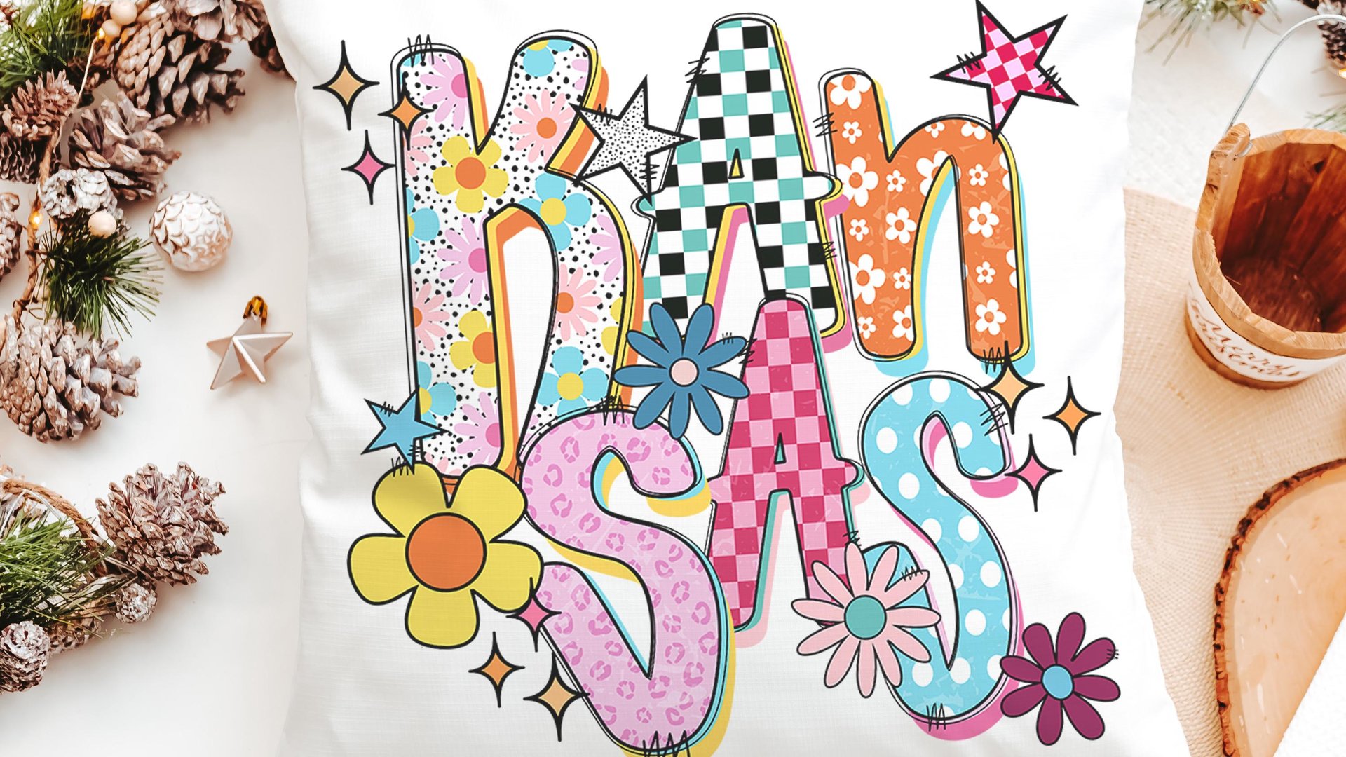 colorful Kansas throw pillows for couch bright Kansas college dorm decor for girls, hippie flower decorative pillows for sofa, Kansas gifts