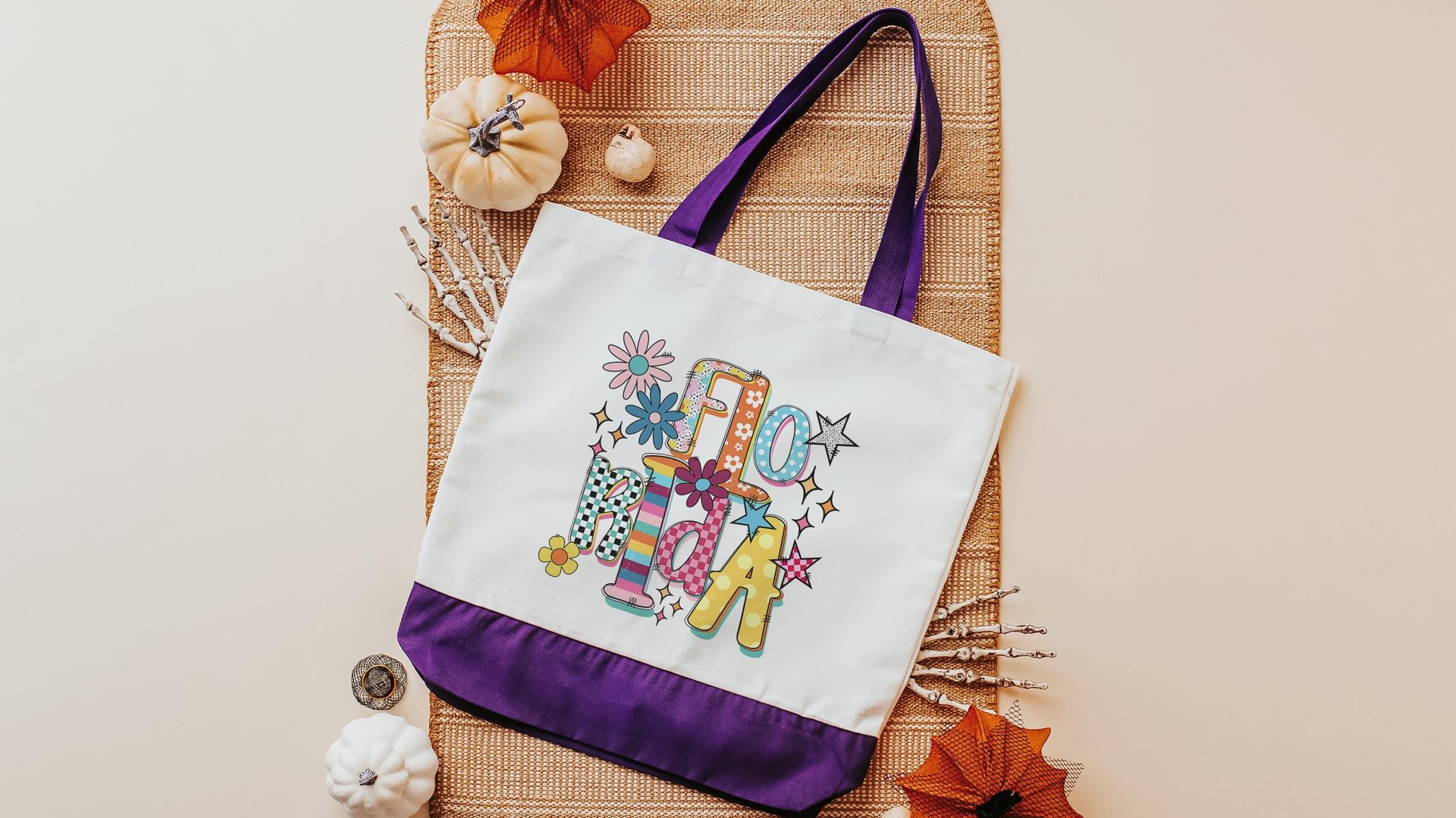 rainbow stripe Florida tote bag for summer, trendy checkered beach bag for women, realtor tote bag real estate agent gift, Florida gifts for