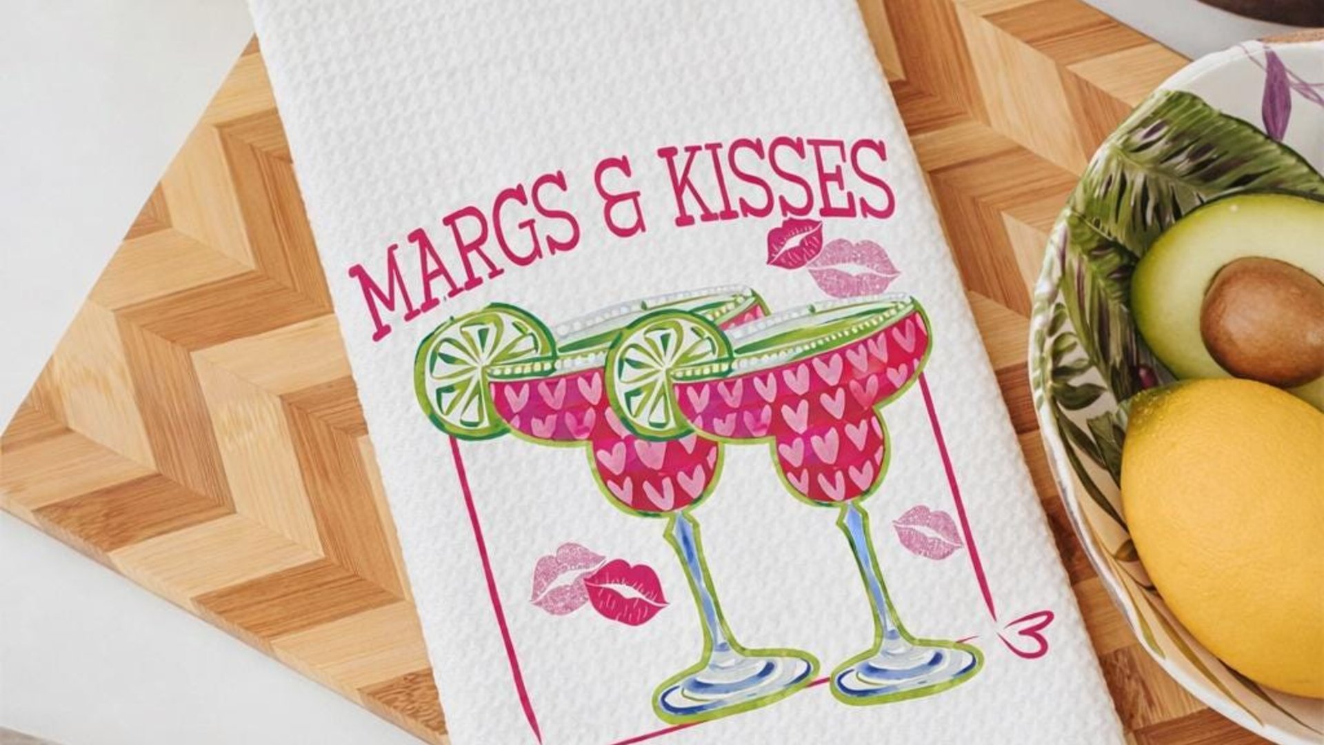 margs and kisses bar towels, Valentines day gift for adult daughter, margarita bar bachelorette favors for bridesmaids, Valentines kitchen