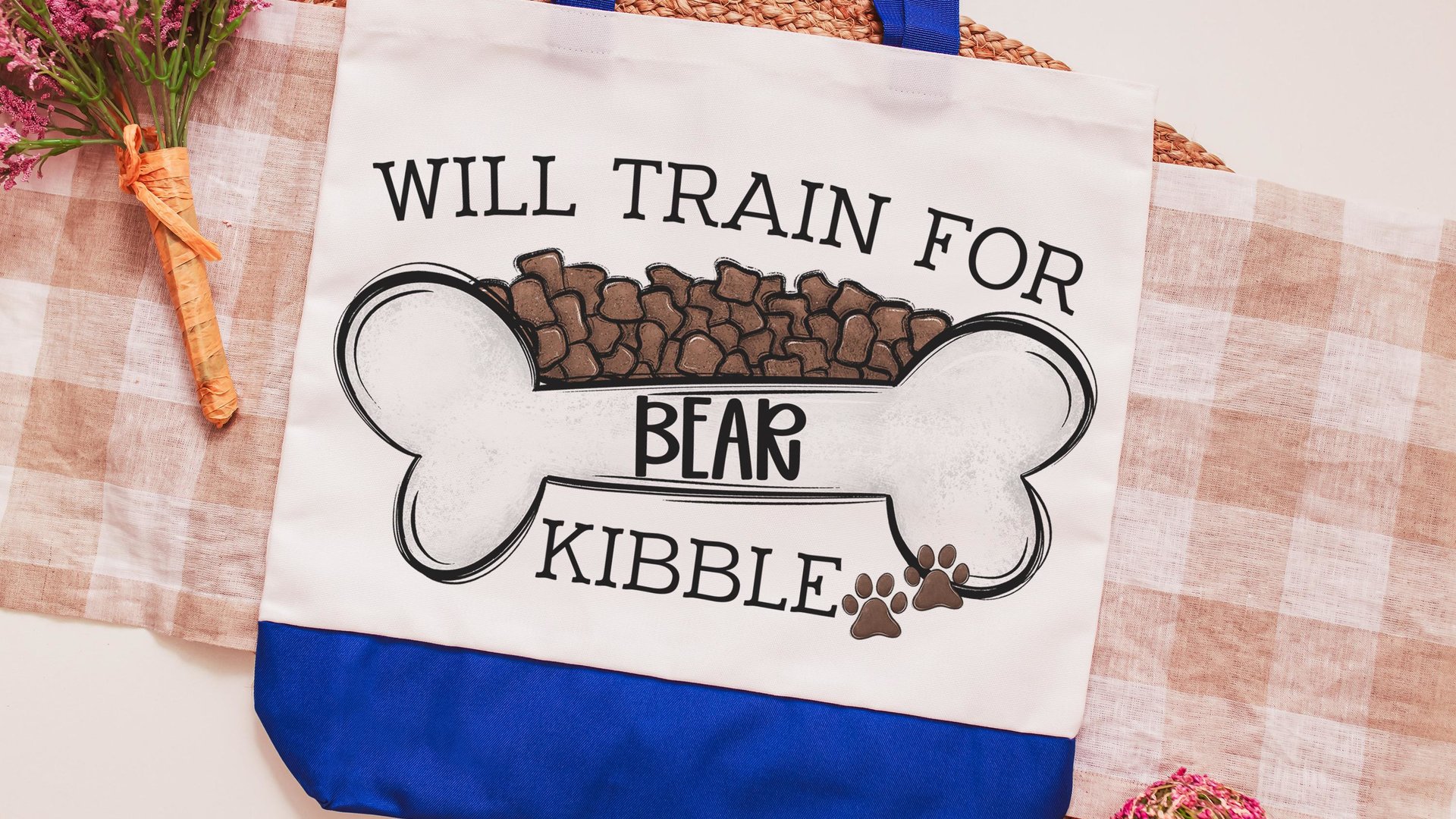 personalized will train for kibble tote bag for dog lover, dog training accessories, dog obedience utility article bag, dog mom zipper pouch